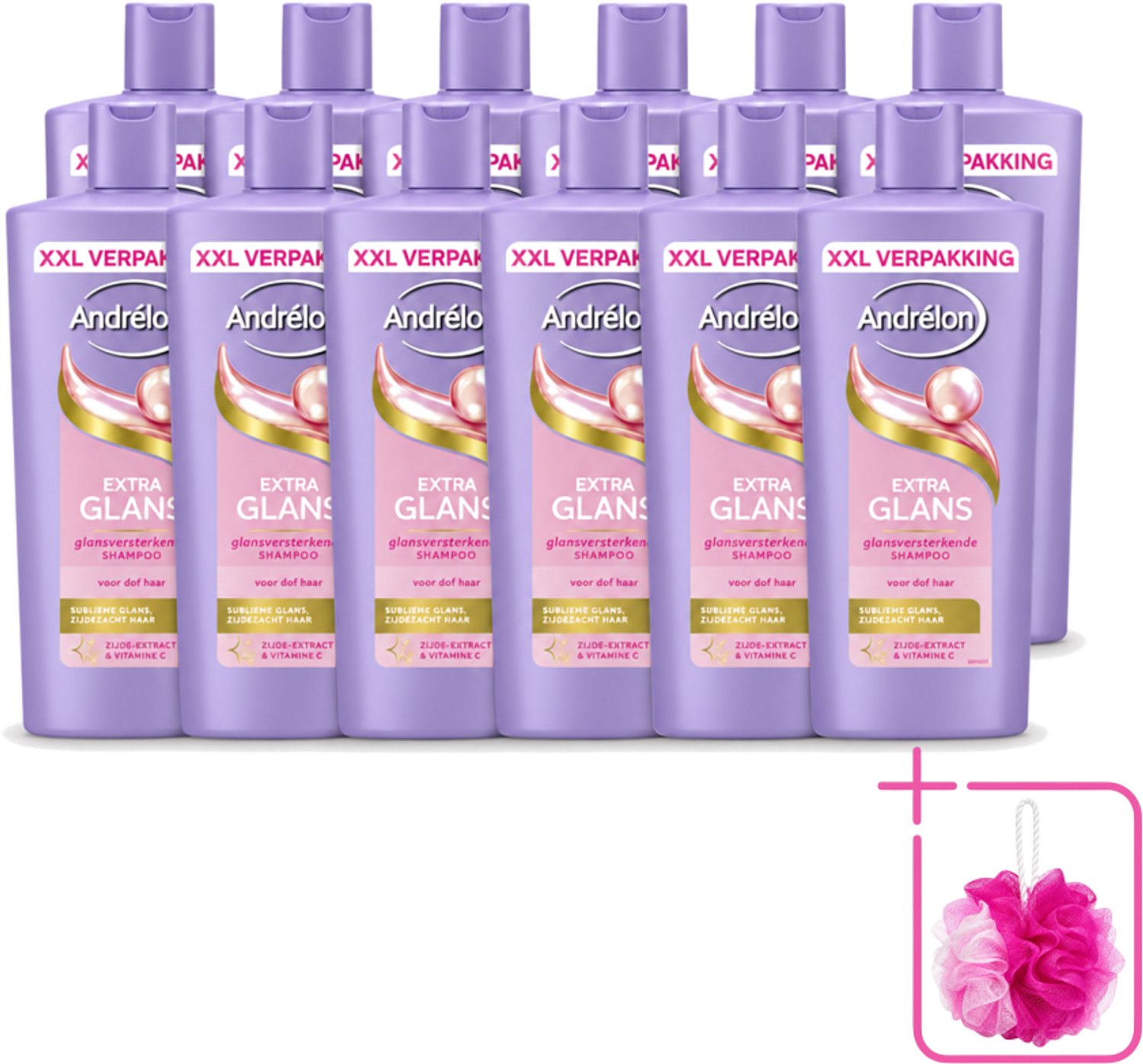 12 x Andrélon – Shampoo – Extra Glans – 685 ml - Bulkverpakking - Glans haar - Douchemop - Zijde extract