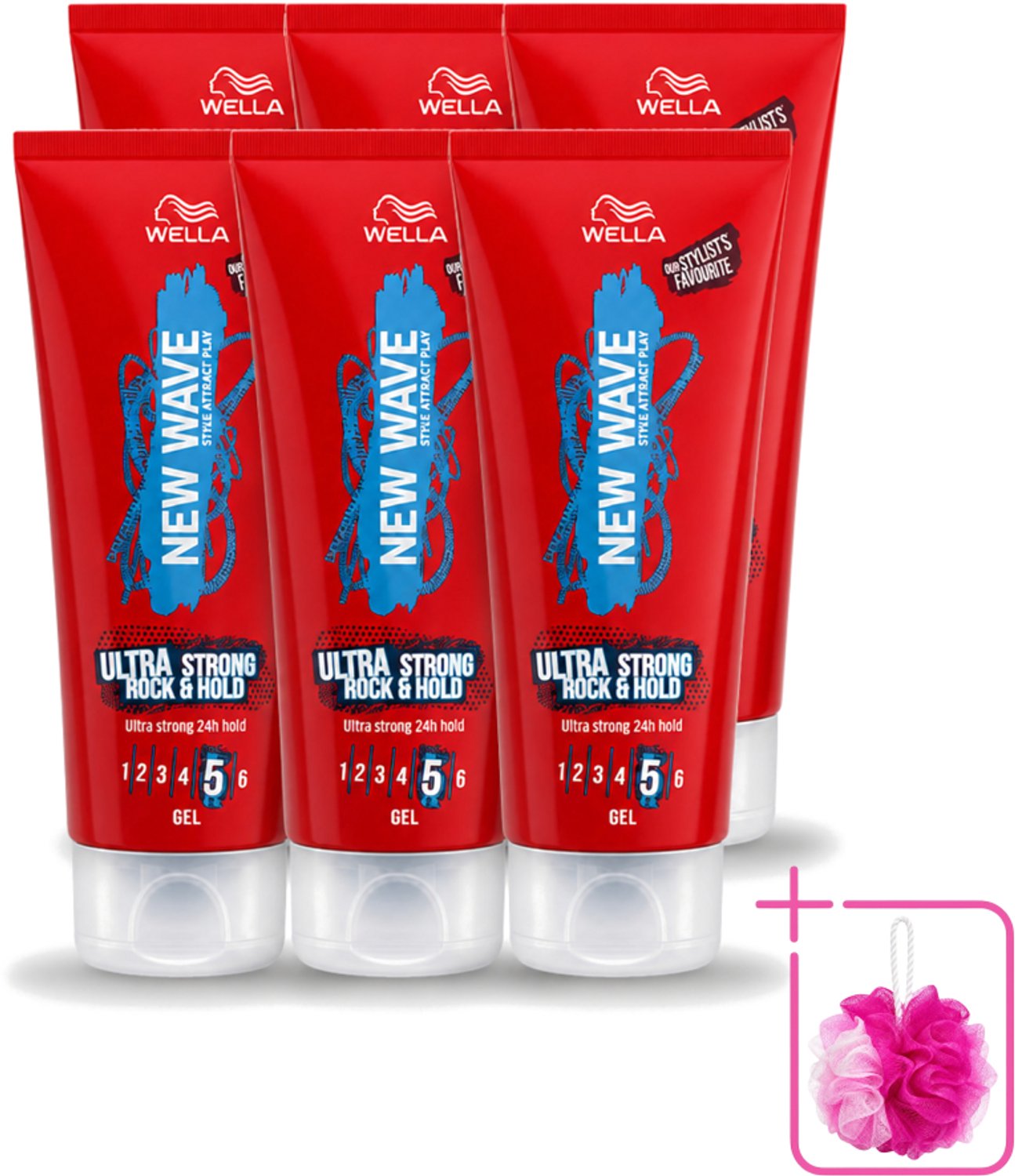 6 x Wella – New Wave Rock’n Hold Ultra Strong – Haargel – 200 ml - Bulkverpakking - Haartype - Douchemop - Styling