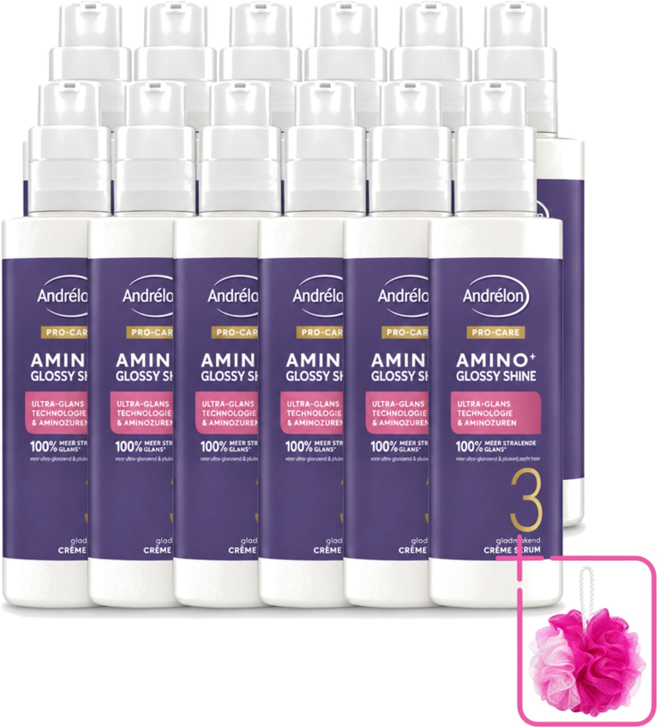 12 x Andrélon – Crème Serum – Pro Care Amino+ Glossy Shine – 200 ml - Bulkverpakking - Glans haar - Glad haar