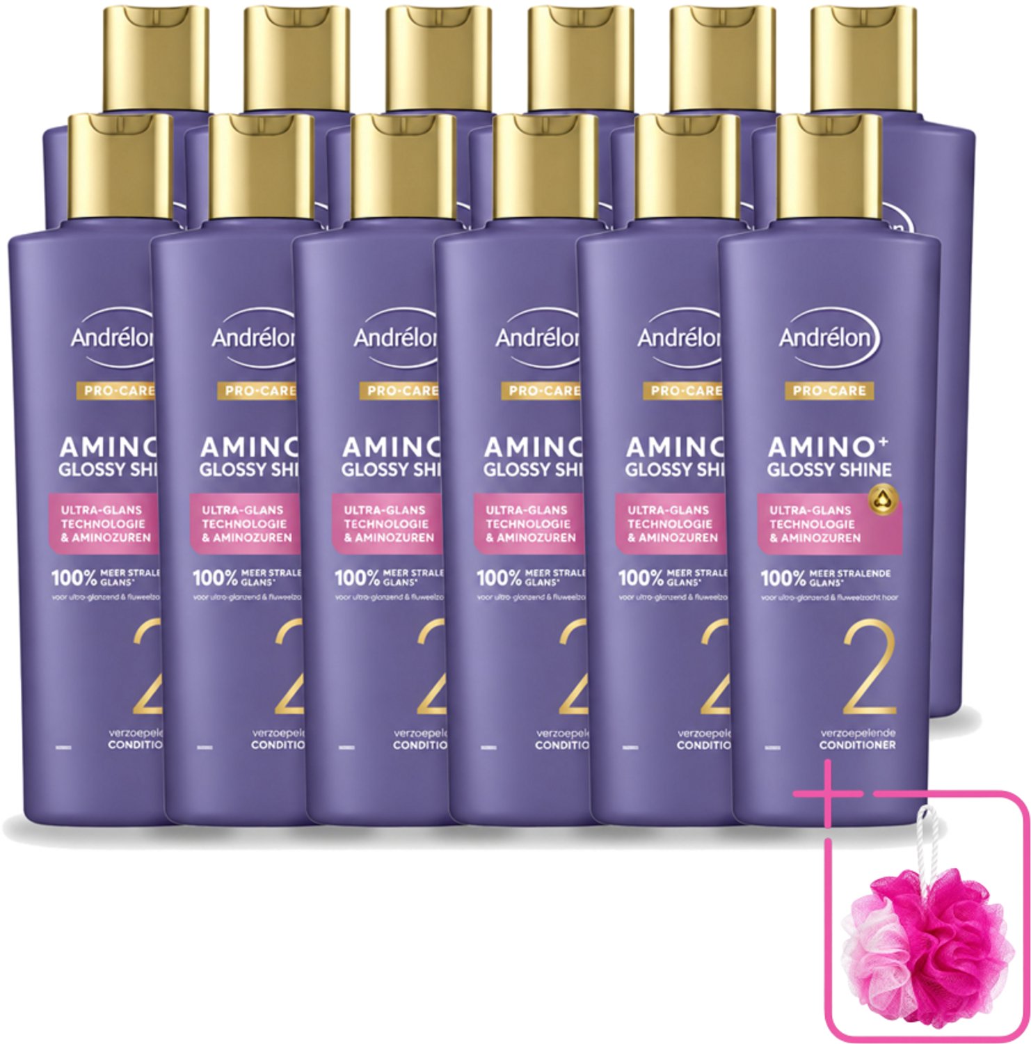 12 x Andrélon – Conditioner – Pro Care Amino+ Glossy Shine – 250 ml - Bulkverpakking - Haar glans - Aminozuren