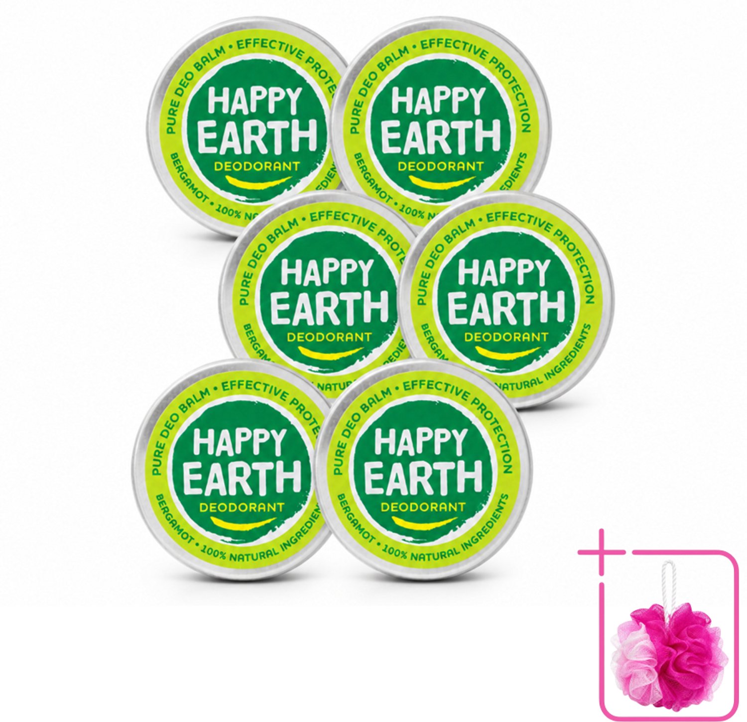 6 x Happy Earth – Deodorant Balm – 100% Natuurlijk Bergamot – 45 g - Bulkverpakking - Deodorant bergamot - Natuurlijke deodorant