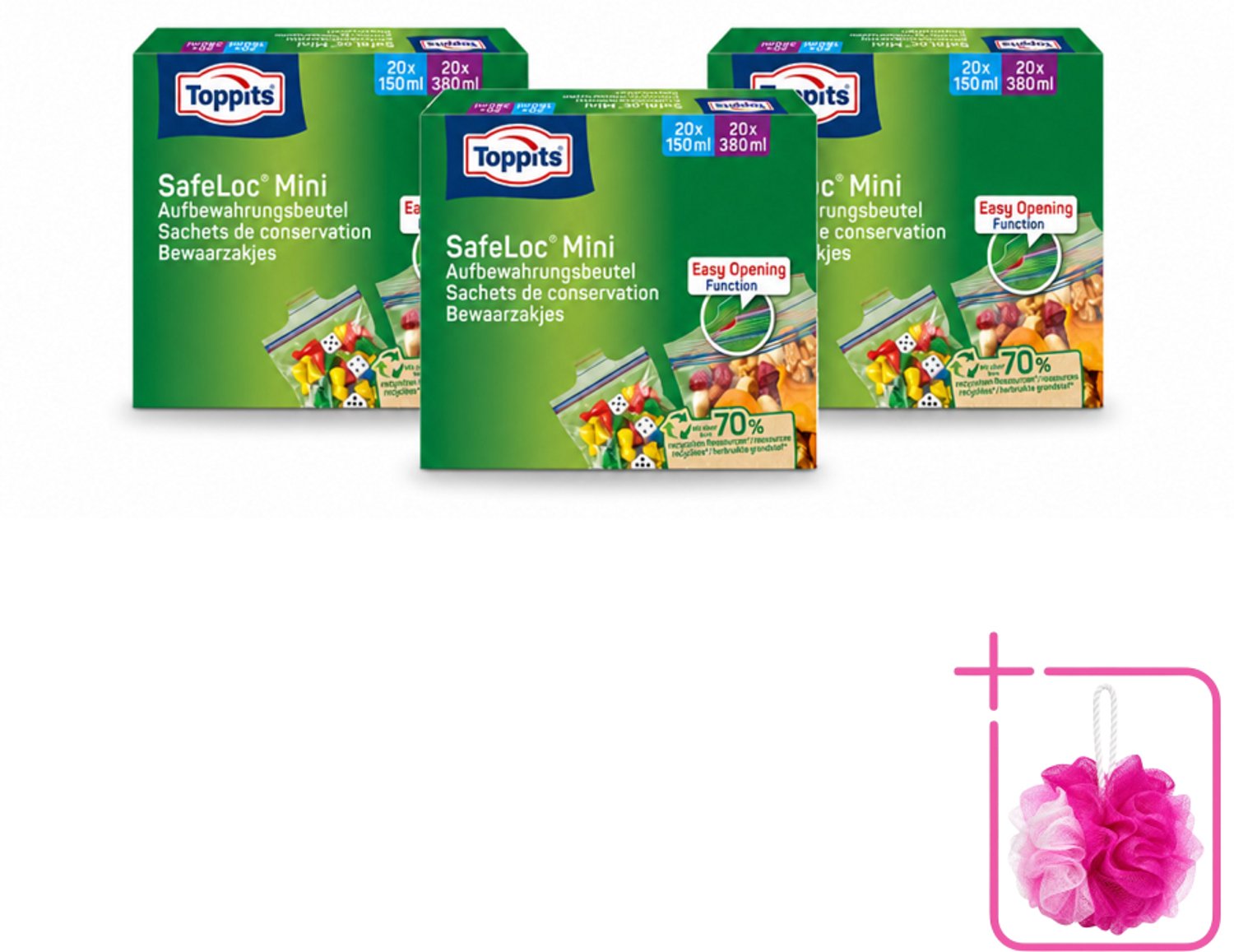 3 x Toppits – Safeloc Mini Zip-Zakjes – 40 Zakjes - Bulkverpakking - Mini zakjes - Douchemop - Lekvrij