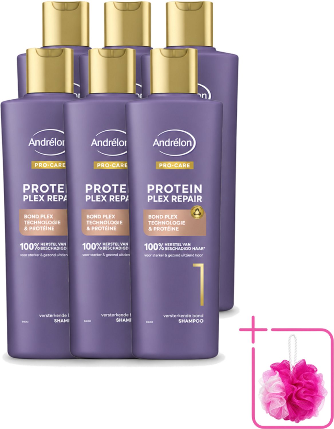 6 x Andrélon – Shampoo – Pro Care Protein Plex Repair – 250 ml - Bulkverpakking - Herstel haar - Douchemop - Beschadigd haar