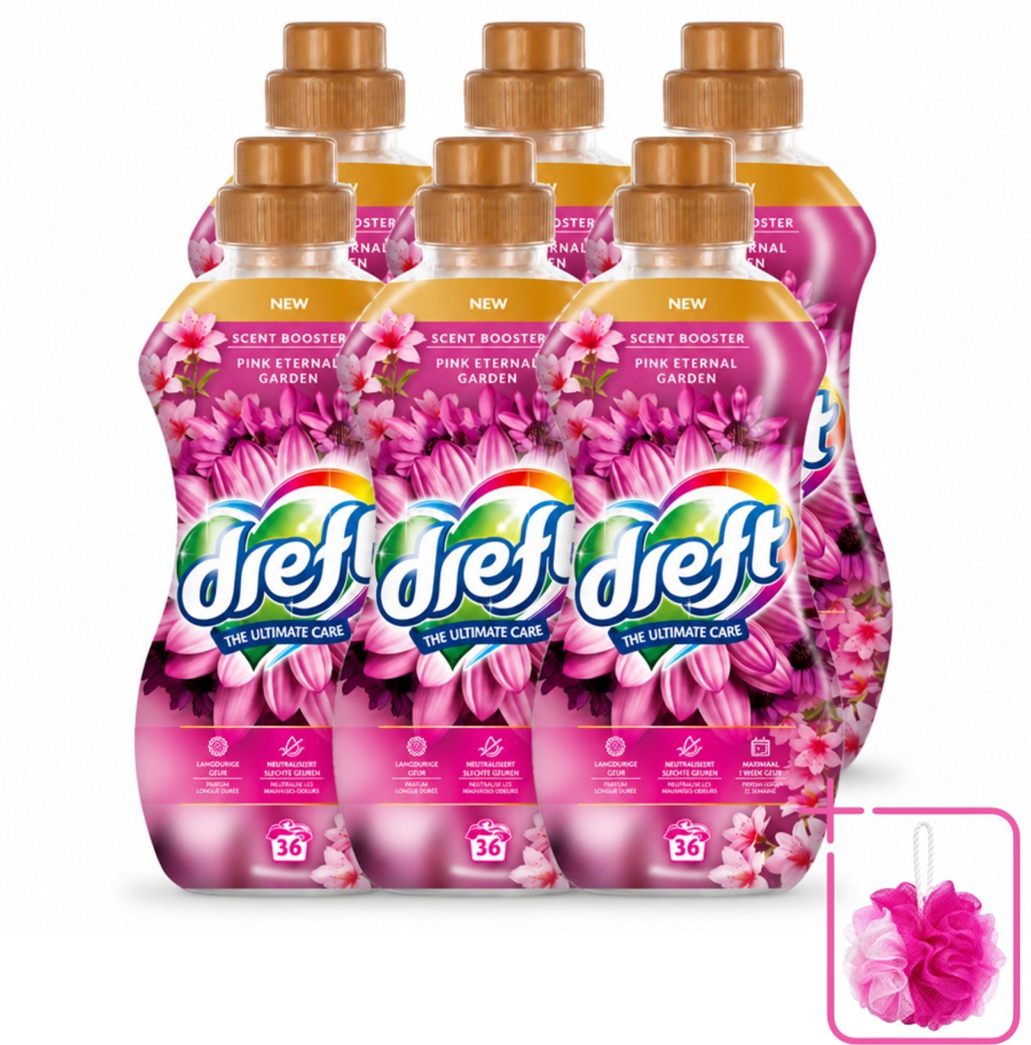 6 x Dreft – Pink Eternal Garden – Vloeibare Geurbooster – 720 ml – 36 wasbeurten - Bulkverpakking - Wasmiddel poeder - Douchemop - Frisheid was