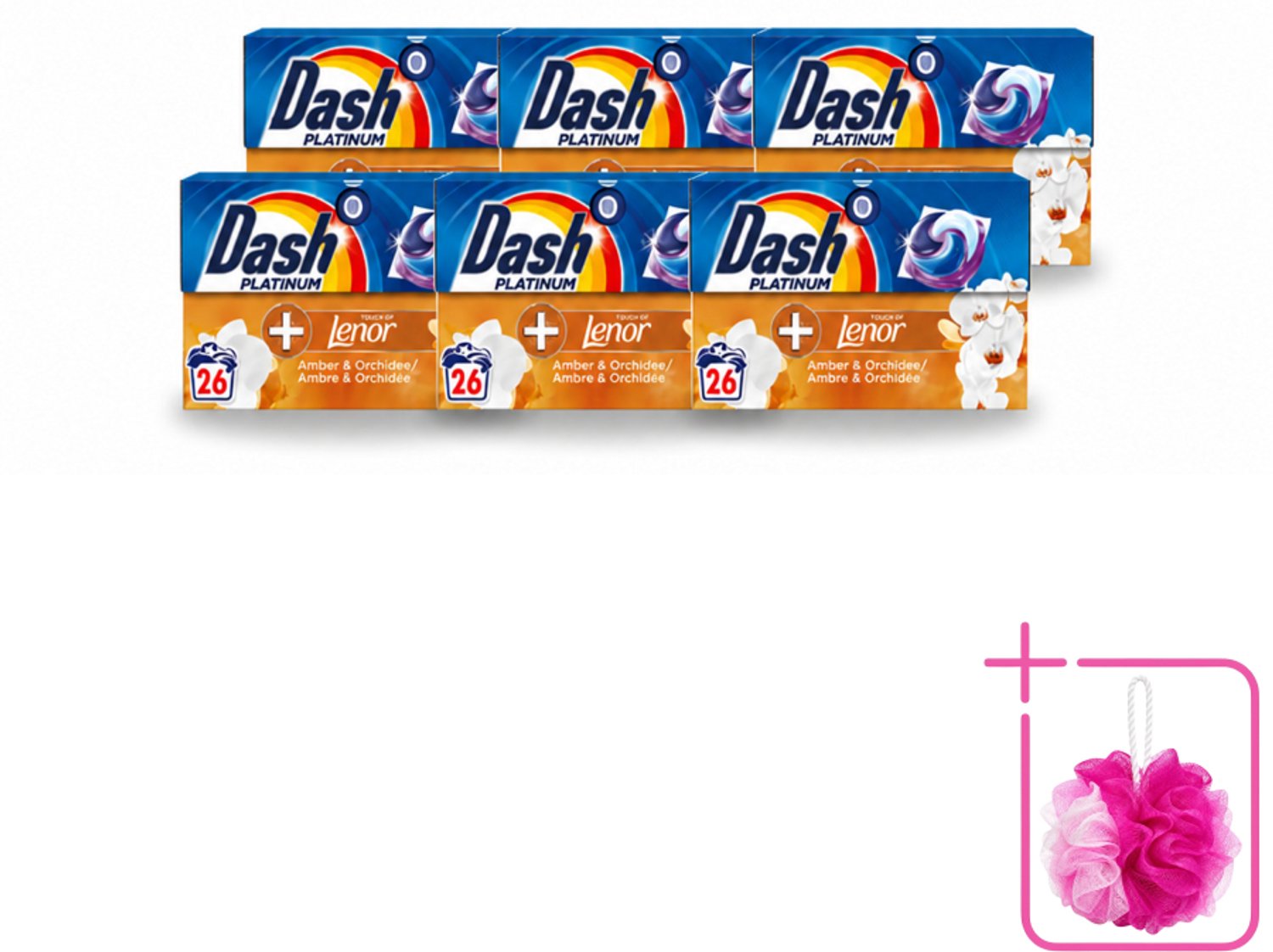6 x Dash – Wasmiddelcapsules – 4in1 Pods Amber & Orchidee – 26 capsules - Bulkverpakking - Wasmiddel - Douchemop - Waspod