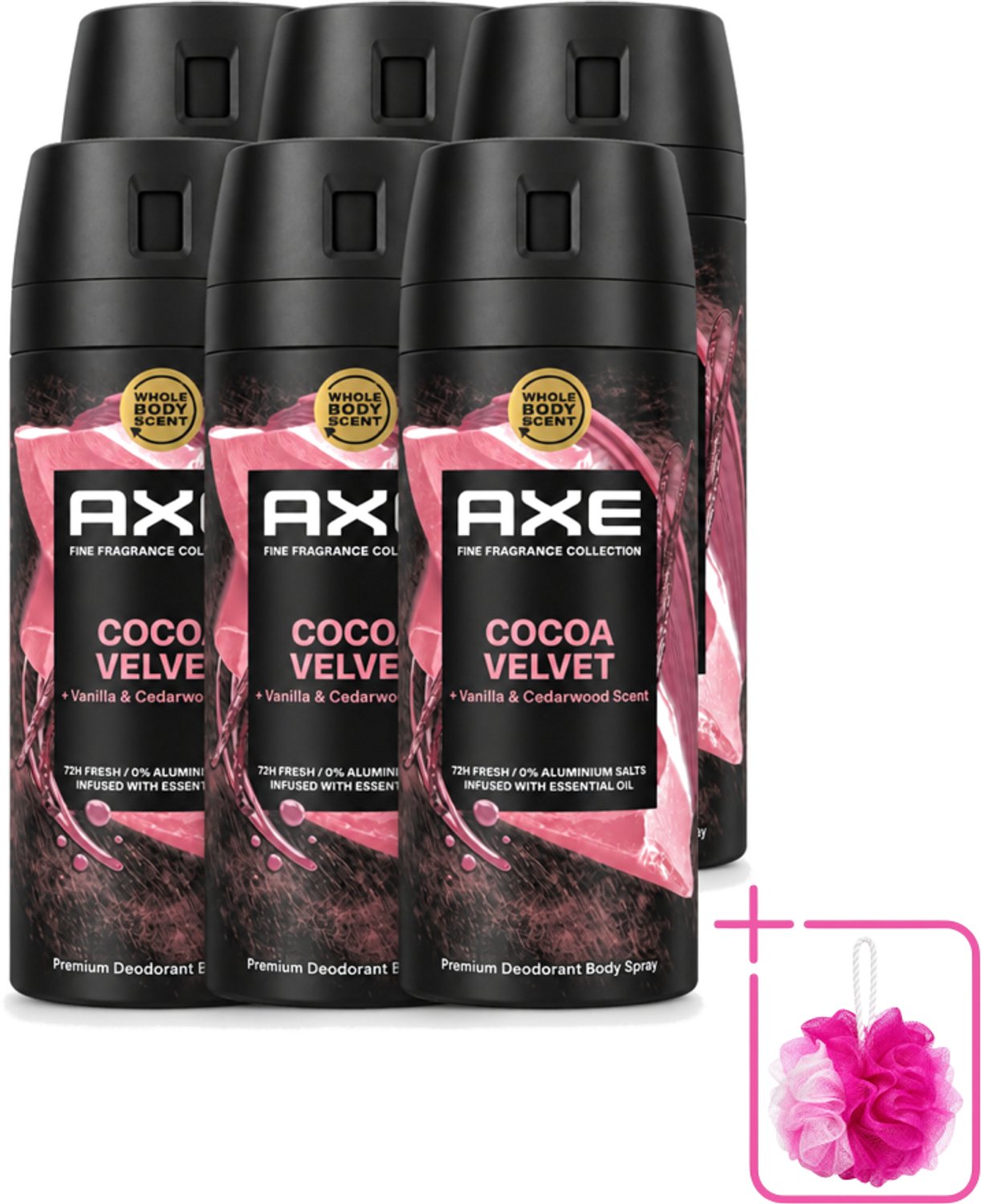 6 x Axe – Deodorant – Cocoa Velvet – 150 ml - Bulkverpakking - Cocoa Velvet - Deodorant Bodyspray