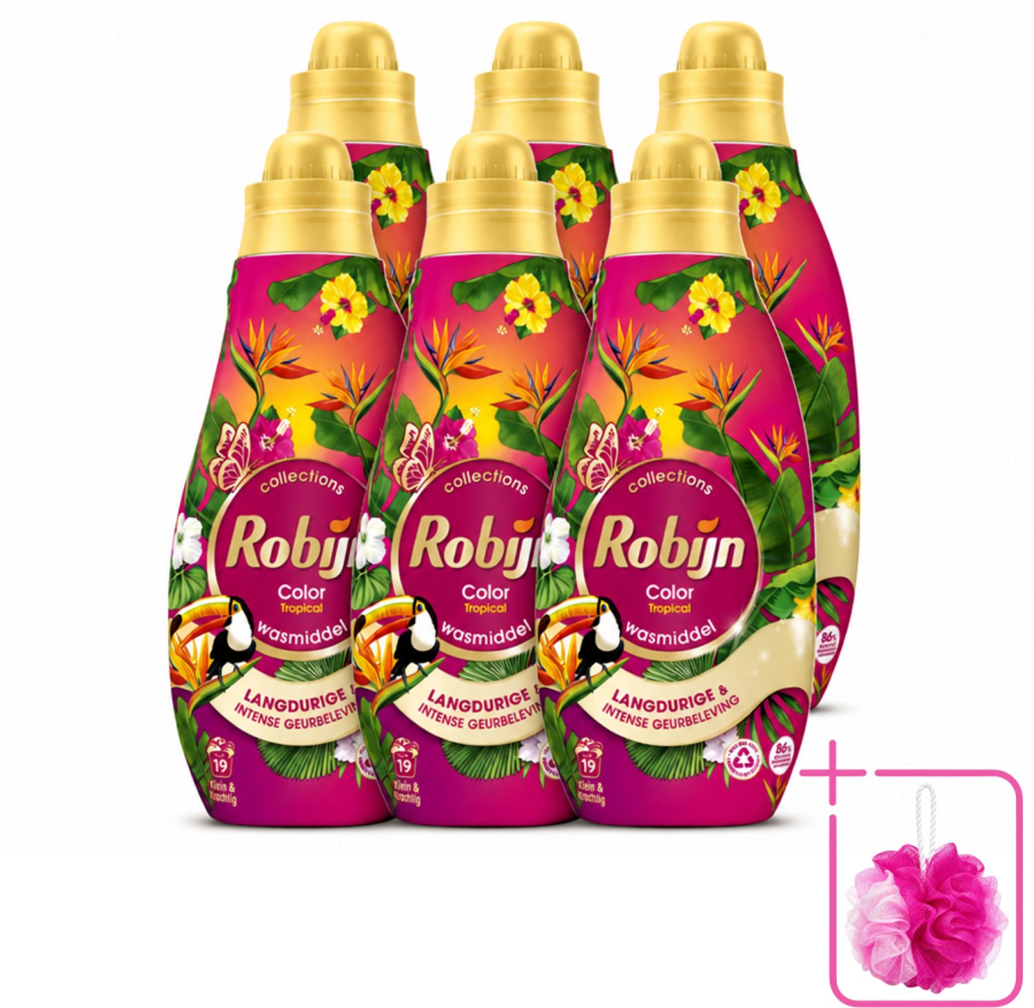 6 x Robijn - Klein & Krachtig Color Tropical - Wasmiddel - 19 Wasbeurten - 665 ml - Bulkverpakking - Kleurbehoud - Douchemop - Wasmiddel