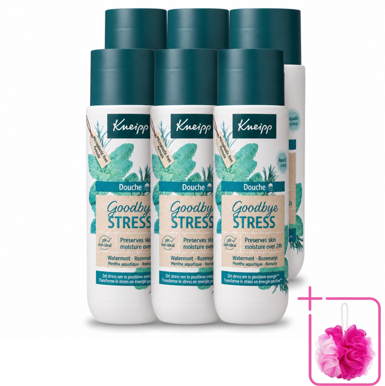 6 x Kneipp - Douchegel - Goodbye Stress - 200 ml - Bulkverpakking - Stressverlichting - Douchemop - Energie