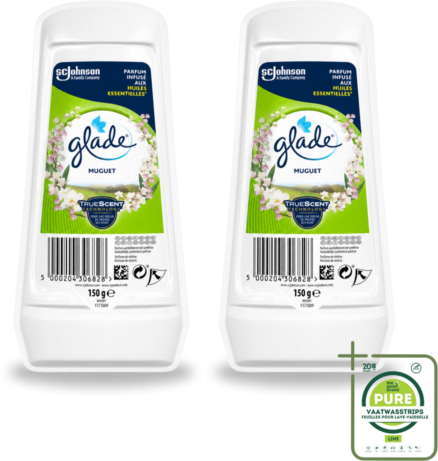 2 x Glade – Luchtverfrisser Gel – Muguet – 150 g - Grootverpakking - Vaatwasstrips - Luchtverfrisser - Geur - Muguet - Bloemige Geur - Frisse Geur