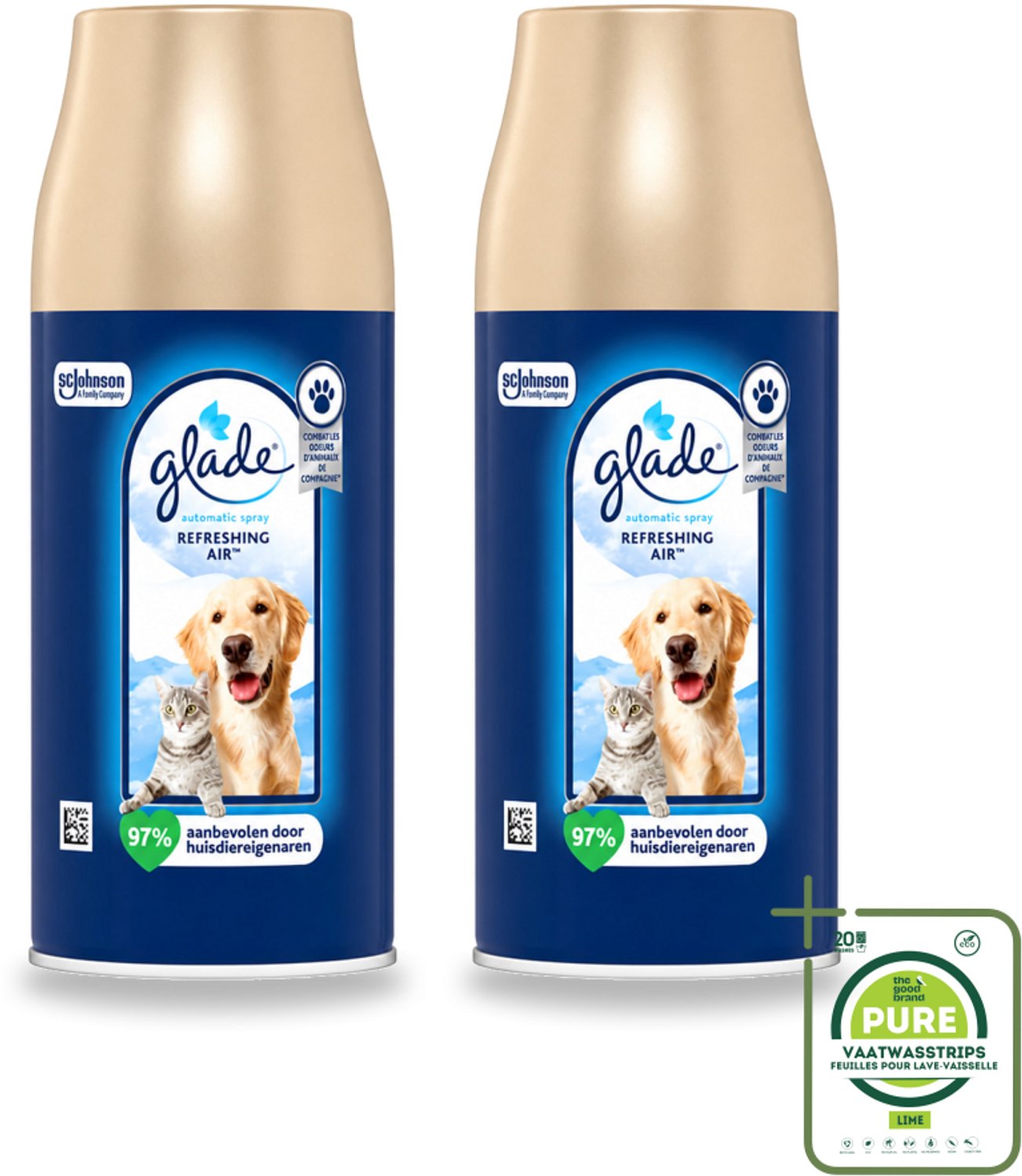 2 x Glade – Automatic Spray Navulling – Refreshing Air Huisdieren – 269 ml - Grootverpakking - Vaatwasstrips - Huisdieren Geur - Dierengeur Neutraliseren - Luchtverfrisser - Frisse Geur - Automatische Spray