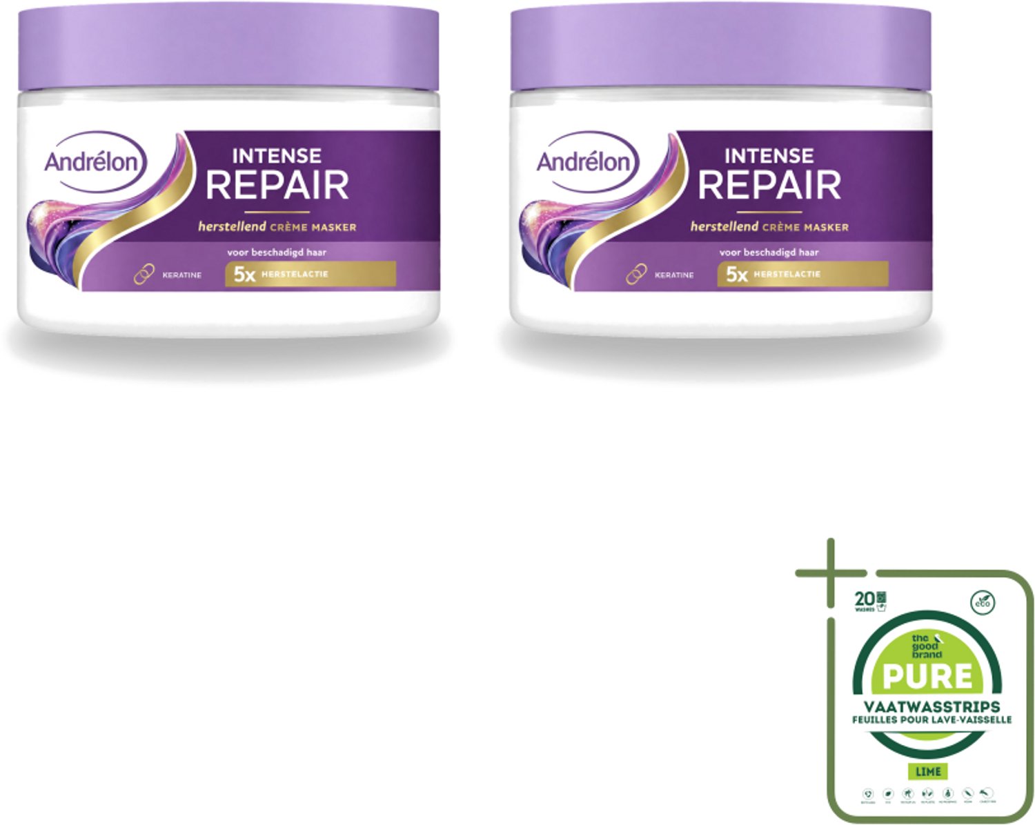 2 x Andrélon – Crème Haarmasker – Intense Repair – 300 ml - Grootverpakking - Vaatwasstrips - Haarkracht - Haarherstel - Keratine - Beschadigd Haar - Haarverzorging
