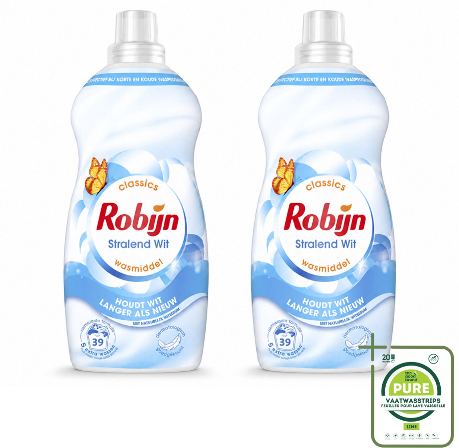 2 x Robijn – Vloeibaar Wasmiddel – Klein & Krachtig Stralend Wit – 1,19 L - Grootverpakking - Vaatwasstrips - Wit Wasmiddel - Wit En Licht Was - Wasmiddel Voor Wit - Wasmiddel Tegen Waas - Wasmiddel Tegen Vergeling