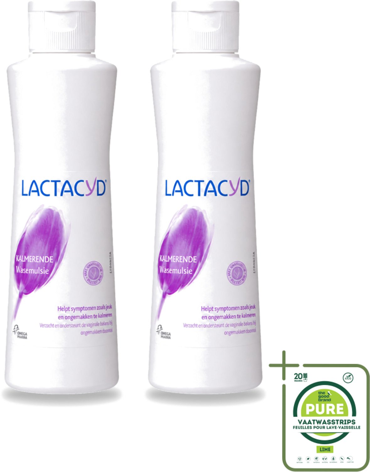 2 x Lactacyd – Kalmerend – Verzachtend – 250 ml - Grootverpakking - Vaatwasstrips - Intieme Verzorging - Jeuk - Roodheid - Irritatie - Kalmerende Wasemulsie