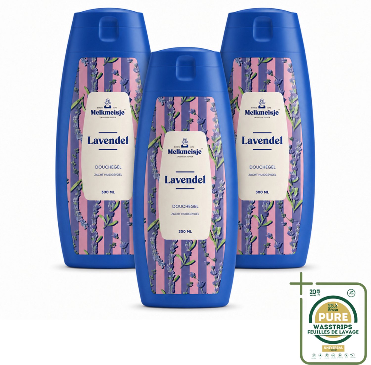 3 x Melkmeisje – Douchegel – Lavendel – Zacht Huidgevoel – 300 ml - Wasstrips - Bad En Douche Crème - Melkcrème - Zachte Huid - Badcrème - Douchecrème