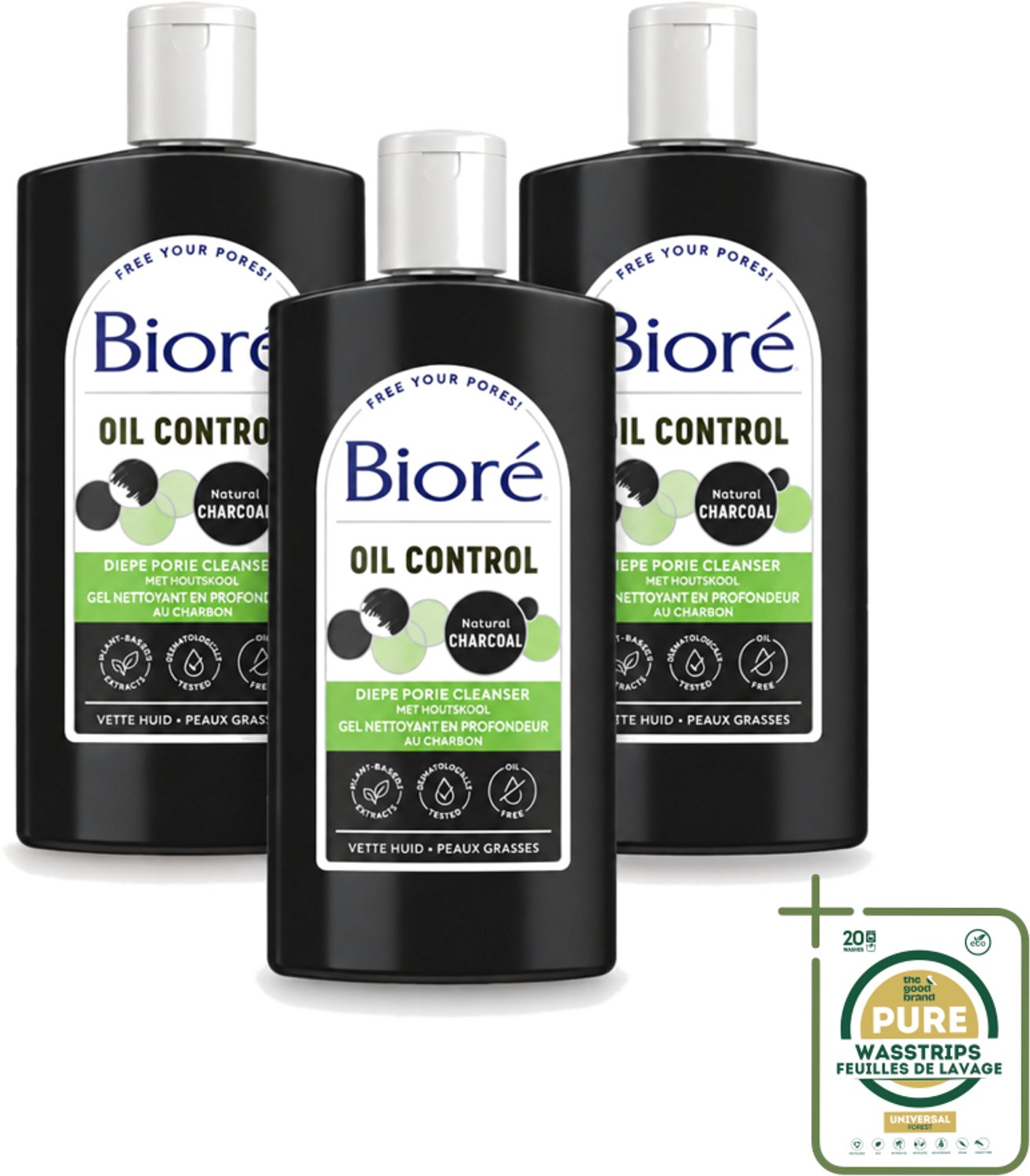 3 x Bioré – Houtskool Reinigingsgel – Gezichtsreiniger – 200 ml - Wasstrips - Gezichtsreiniger - Houtskool - Diepe Reiniging - Poriën Reinigen - Vet Huid