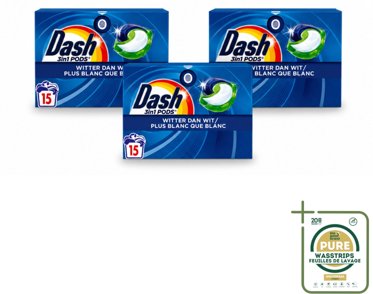 3 x Dash – Wasmiddelcapsules – 3in1 Pods Original – 15 capsules - Wasstrips - Wasmiddelcapsules - Witte Was - Vlekken Verwijderen - Frisse Was - 3 In 1 Wasmiddel