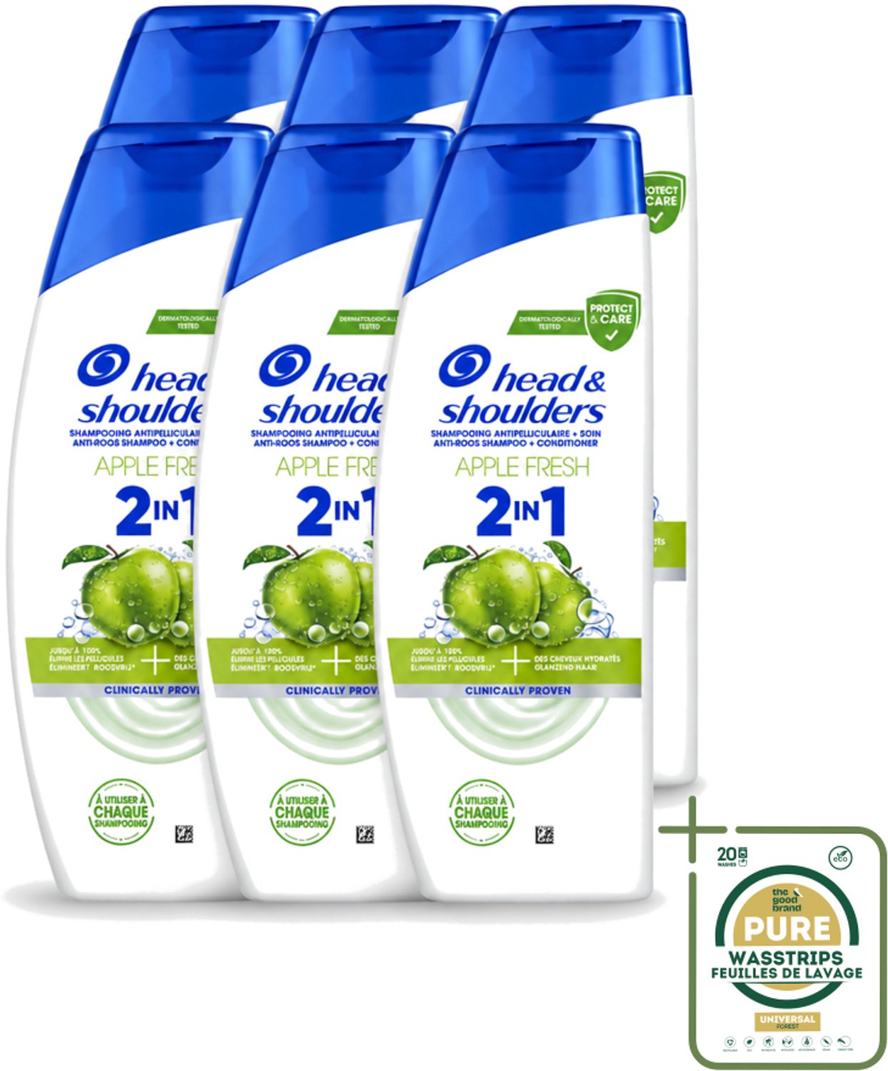 6 x Head & Shoulders – 2-in-1 – Apple Fresh – 300 ml - Wasstrips - Anti-roos Shampoo - 2-in-1 Shampoo - Apple Fresh Shampoo - Shampoo Tegen Roos - Verfrissende Shampoo