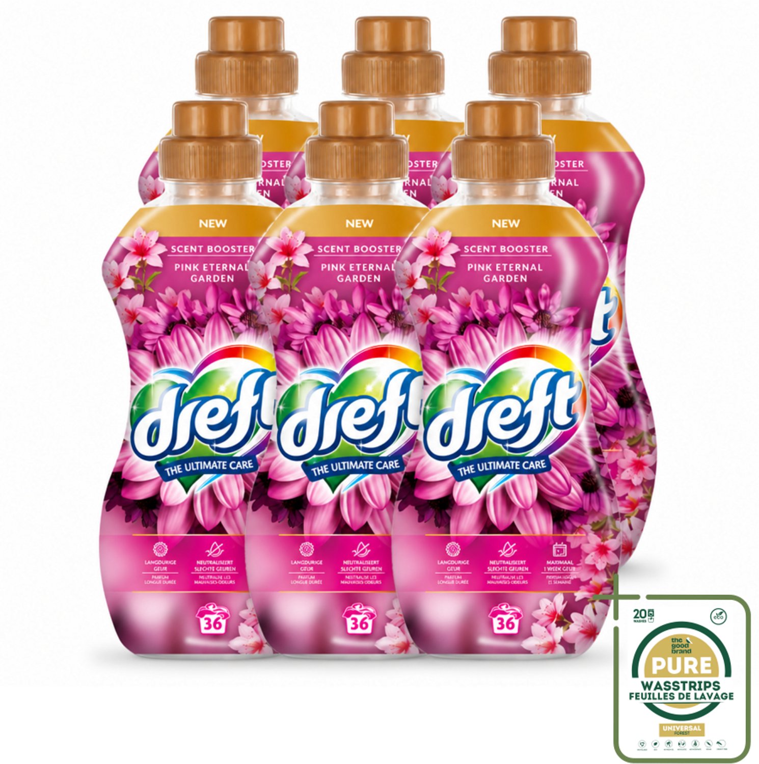 6 x Dreft – Pink Eternal Garden – Vloeibare Geurbooster – 720 ml – 36 wasbeurten - Wasstrips - Wasmiddel Poeder - Frisheid Was - Kleurbescherming - Vezelbescherming - Anti-kreukwerking