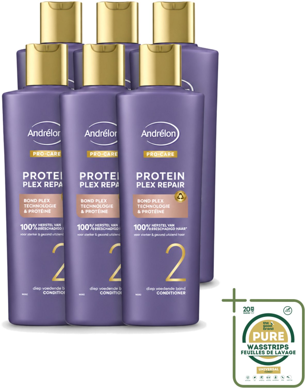 6 x Andrélon – Conditioner – Pro Care Protein Plex Repair – 250 ml - Wasstrips - Herstel Haar - Beschadigd Haar - Proteïne - Bond Plex Technologie - Haarverzorging