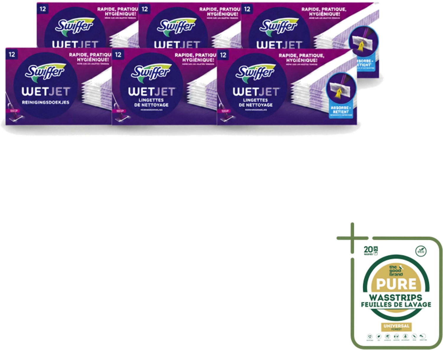 6 x Swiffer - WetJet – Reinigingsdoekjes – Navullingen – 12 doekjes - Wasstrips - Absorberende Navuldoekjes - Vloer Reinigen - Spraymop Doekjes - Reinigingsdoekjes - Vloer Schoonmaken