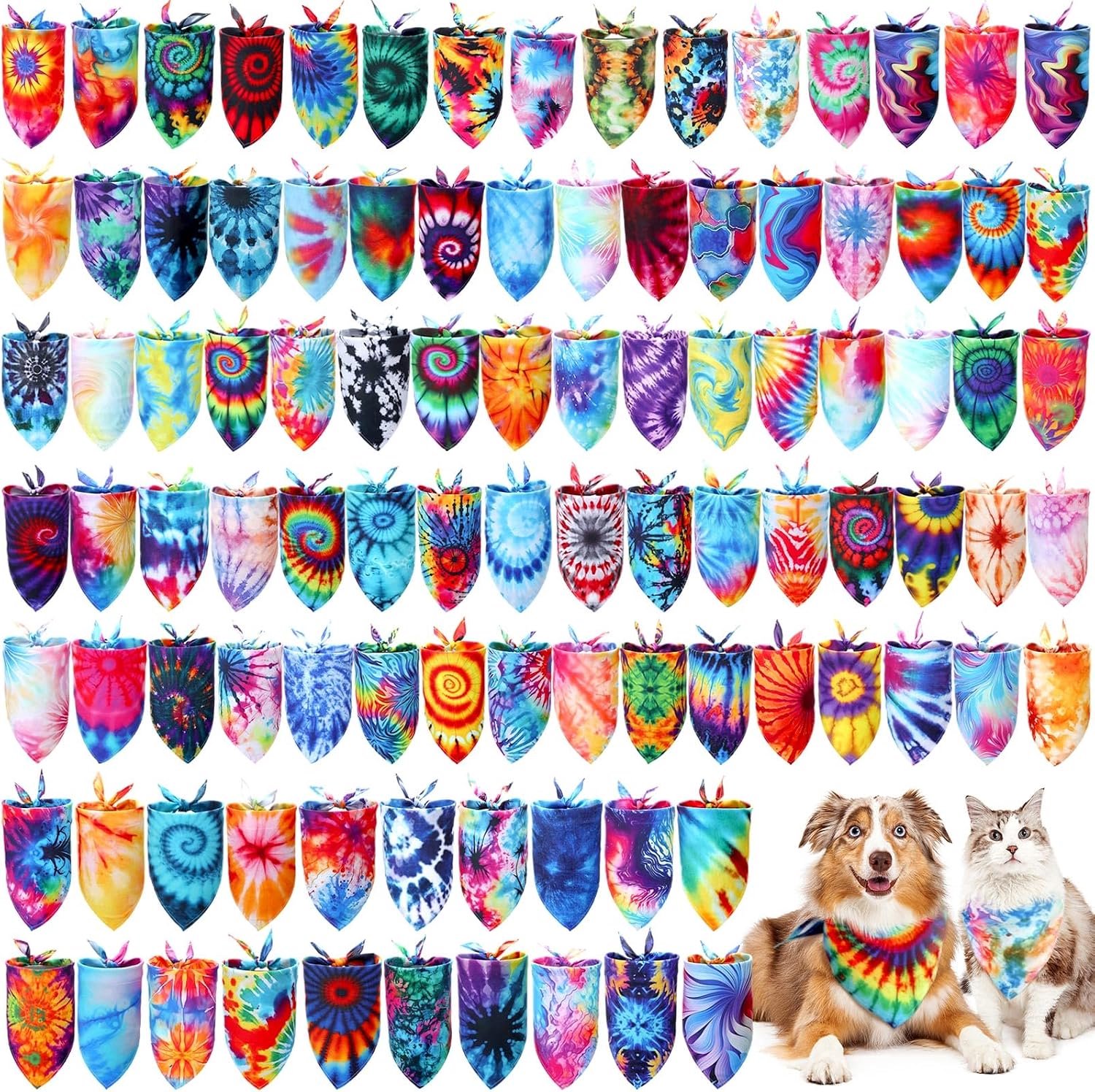 Huhumy 200 stuks hondenbandana's bulk slabbetjes voor huisdieren kleurrijke driehoekige sjaal huisdier bandana's voor middelgrote grote honden lente zomer verjaardag kostuum decoratie (Tie Dye)