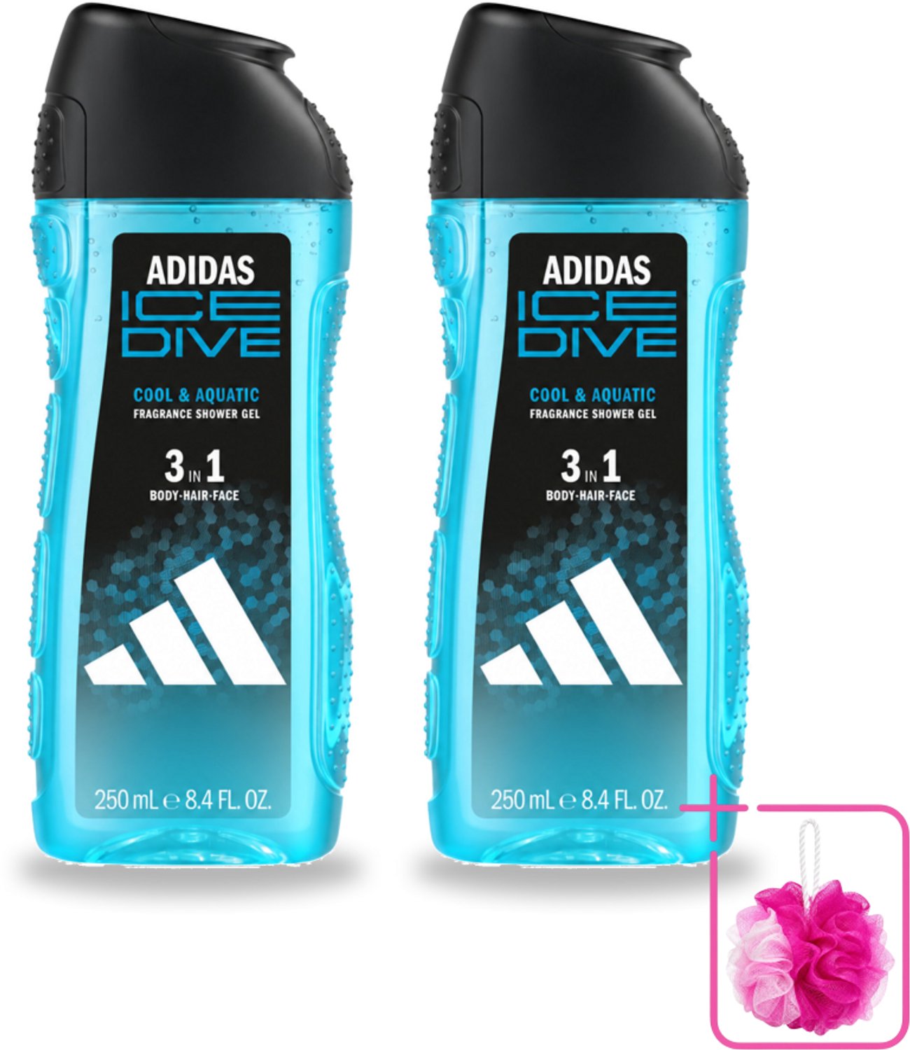 2 x Adidas – Douchegel 3-in-1 – Ice Dive – 250 ml - Bulkverpakking - Douchegel 3-in-1 - Douchemop - Frisheid