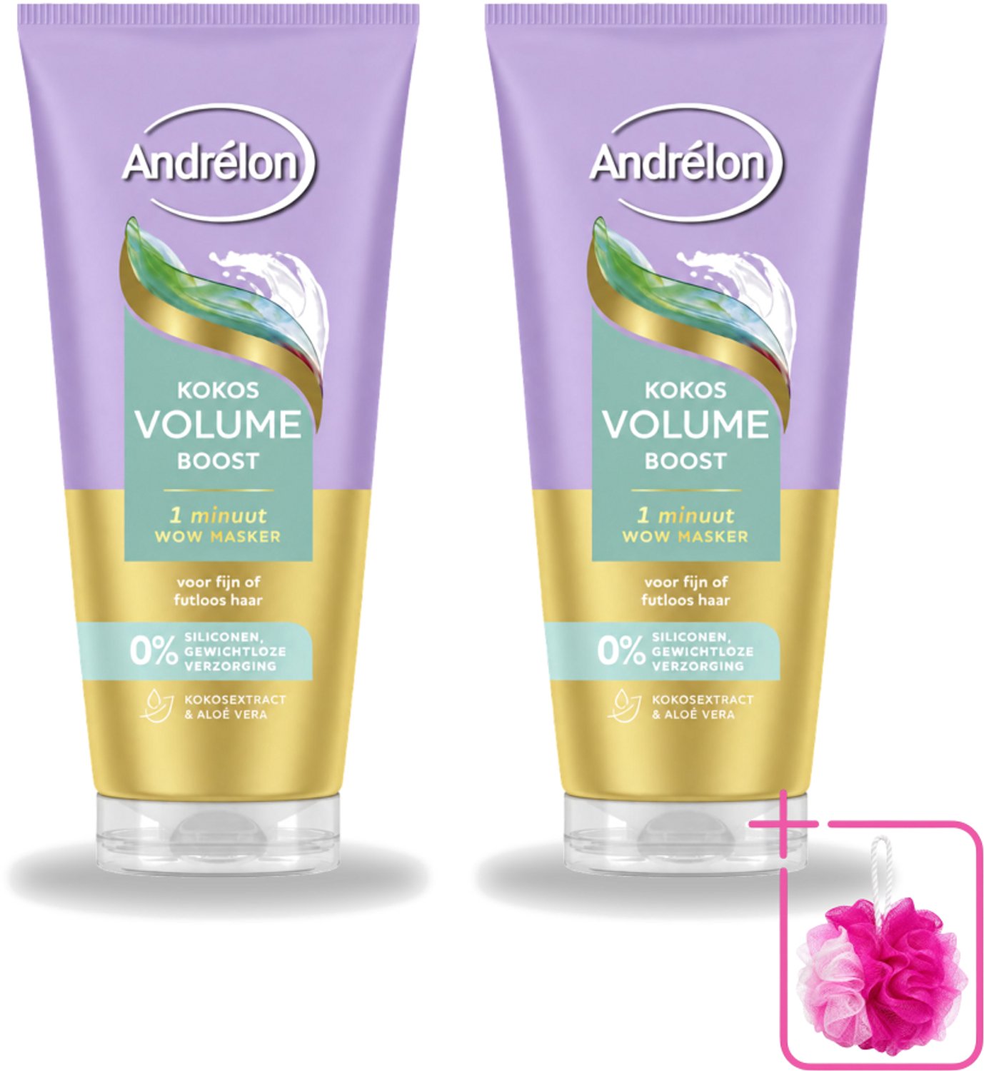 2 x Andrélon – Haarmasker WOW – Kokos Volume Boost – 180 ml - Bulkverpakking - Volume boost haar - Douchemop - Fijn haar verzorging