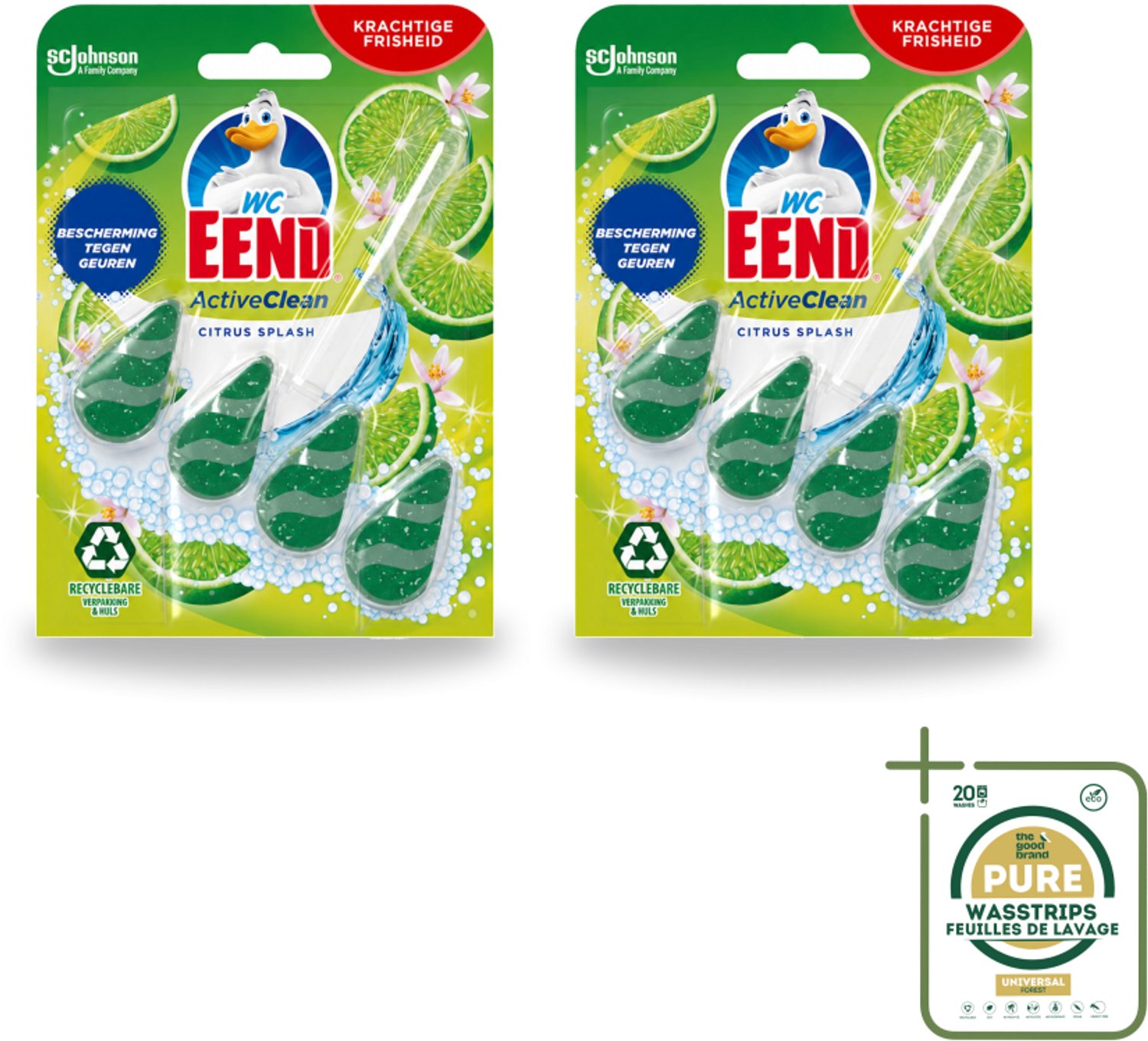 2 x WC Eend – Toiletblok – Active Clean – Citrus – 38 g - Wasstrips - Toiletblok - Toilet Reinigen - Toilet Schoonmaken - Toilet Blok - Toiletgeur
