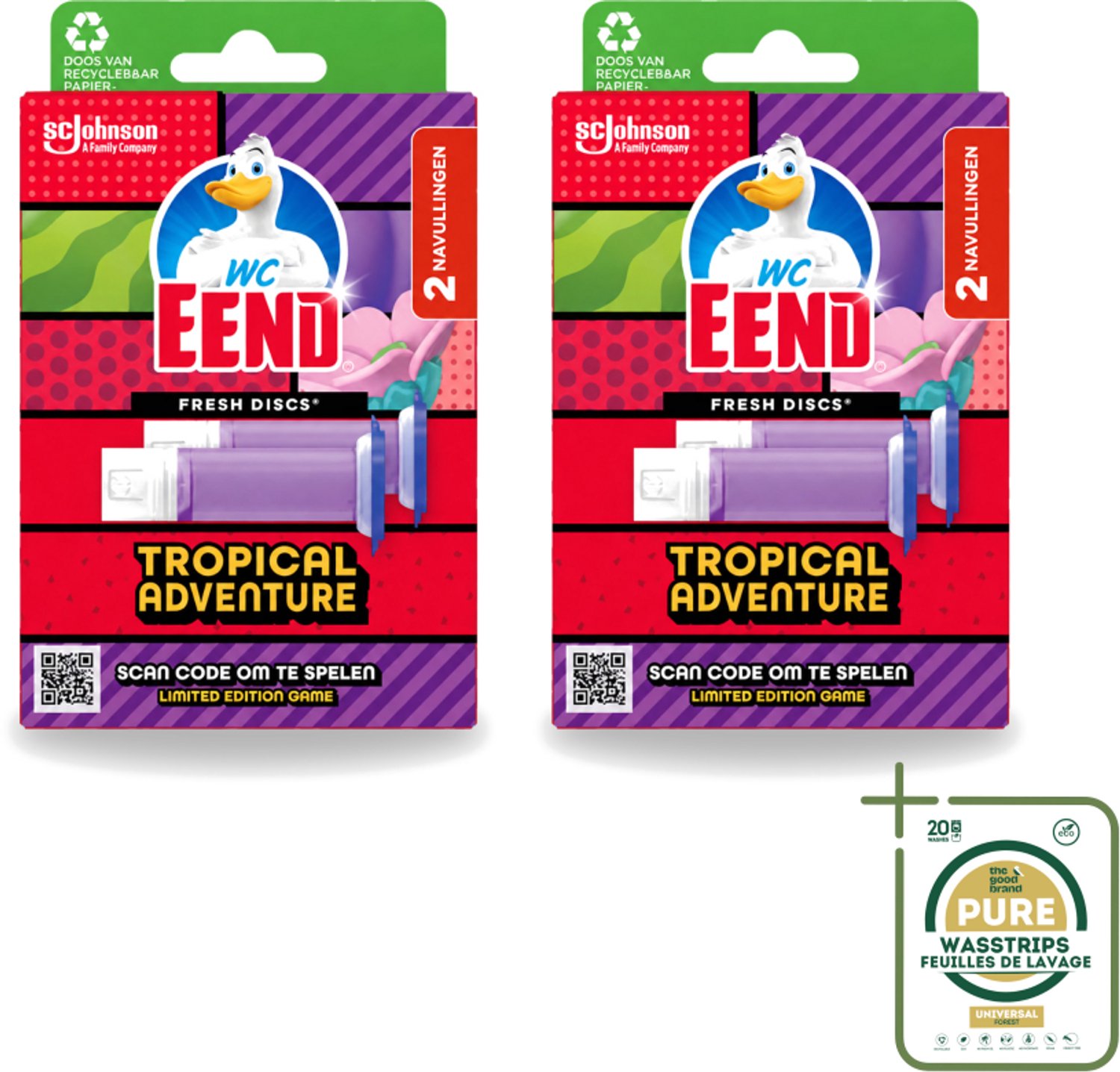 2 x WC Eend – Fresh Discs – Duo Navulling – Tropical Adventure – 72 ml - Wasstrips - WC Reiniger - Toilet Reinigen - Toilet Frisheid - Toilet Geur - Toilet Blok