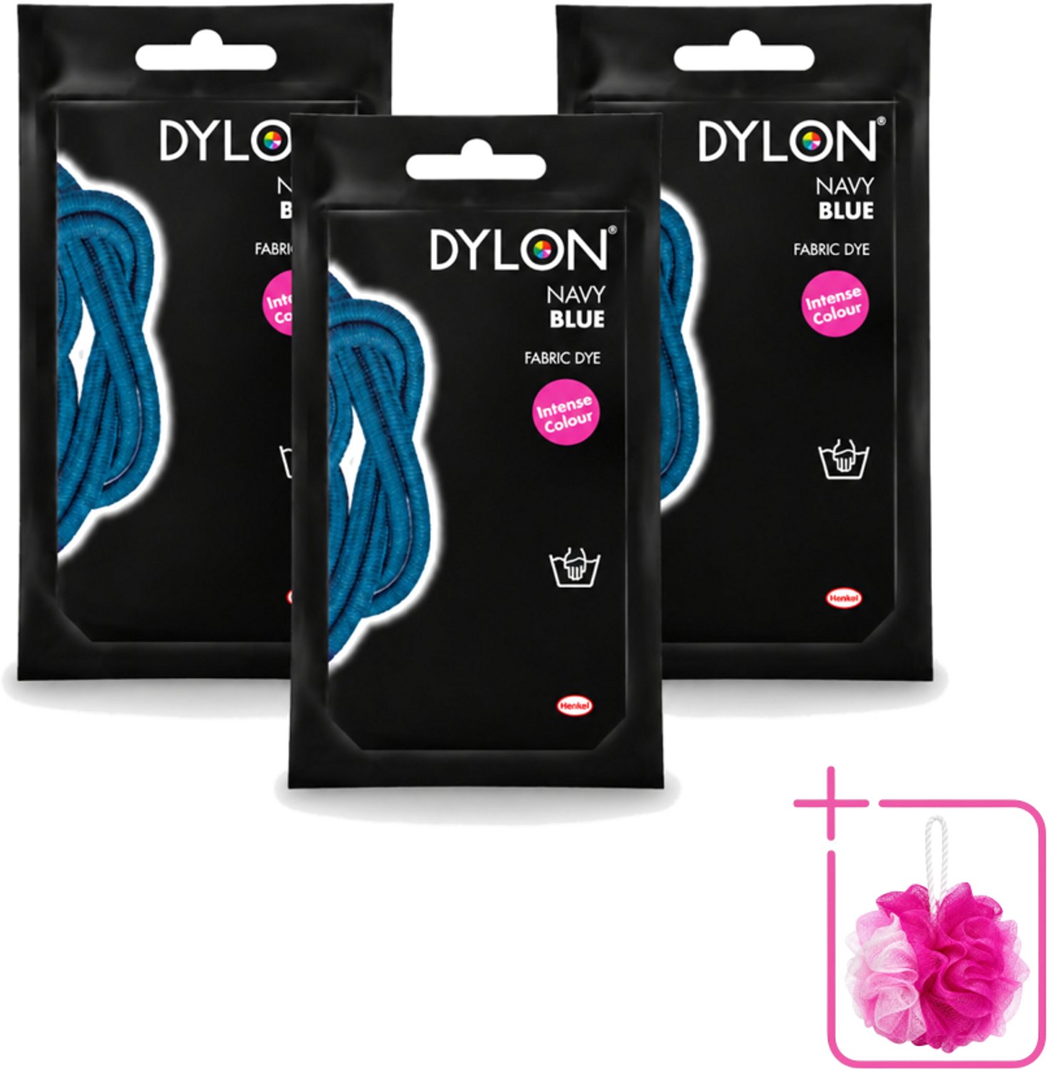 3 x DYLON – Textielverf Handwas – Navy Blue – 50 g - Bulkverpakking - Navy Blue - Douchemop - Marineblauw