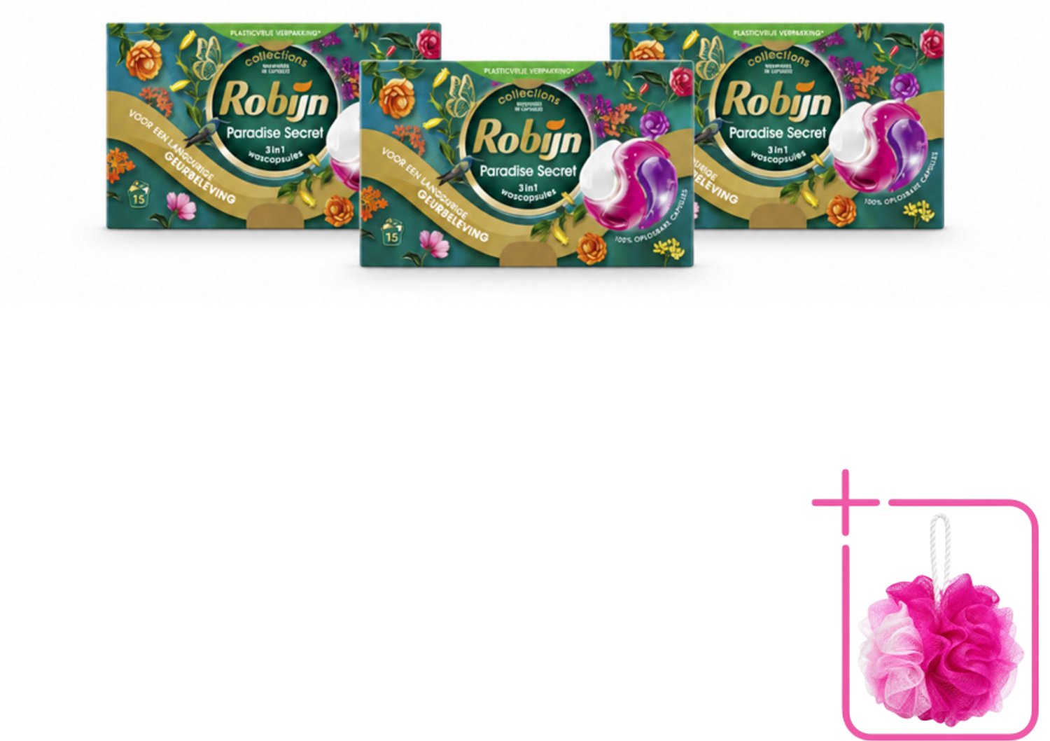 3 x Robijn – 3-in-1 Wascapsules – Paradise Secret - 15 Capsules - Bulkverpakking - Wascapsules - Douchemop - Kleurbescherming