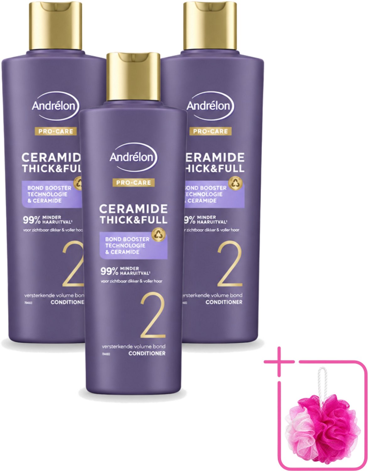 3 x Andrélon – Conditioner – Pro Care Ceramide Thick & Full – 250 ml - Bulkverpakking - Dikker haar - Douchemop - Voller haar