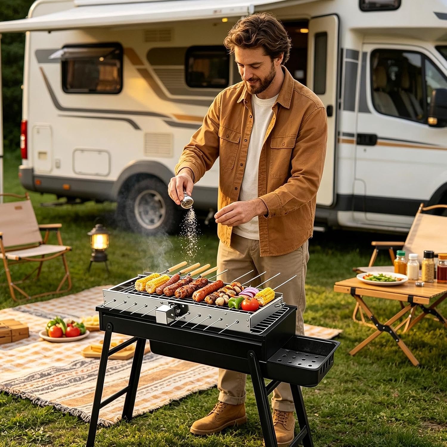 Spiesdraaier Voor Barbecue Verstelbare Breedte Barbecue Draaier met Spiesen