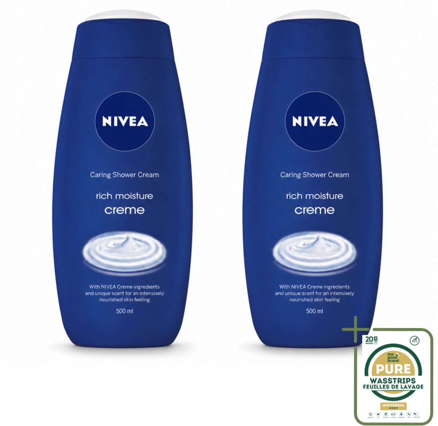 2 x NIVEA - Douchecrème - Rijke Hydratatie - Voedend Huidgevoel - 500 ml - Wasstrips - Douchecrème - Voedend Huidgevoel - Hydratatie - Huidverzorging - NIVEA