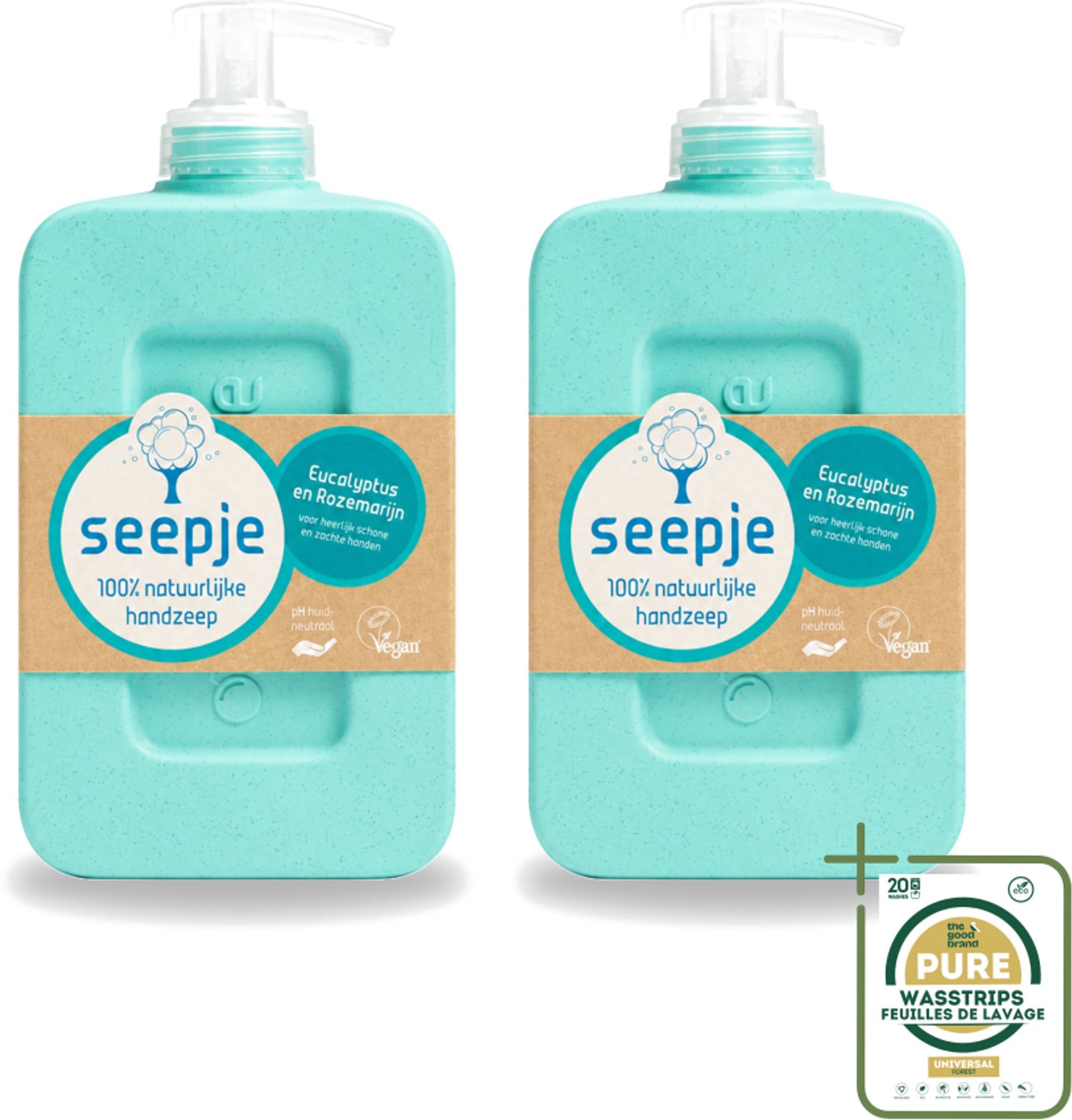 2 x Seepje - Handzeep - Eucalyptus met Rozemarijn - 300 ml - Antiseptische Geur - Wasstrips - Handzeep Eucalyptus - Handzeep Met Rozemarijn - Natuurlijke Handzeep - Antiseptische Handzeep - Handzeep Voor Gevoelige Huid