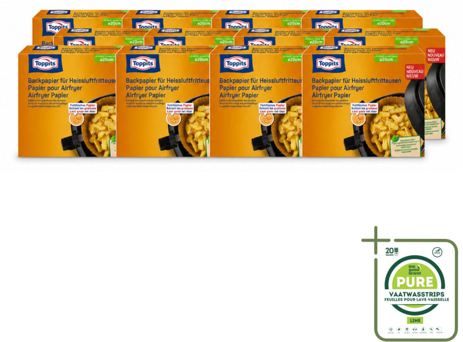 12 x Toppits – Airfryer Papier – 20 cm – 20 Zakjes - Grootverpakking - Vaatwasstrips - Airfryer Bakpapier - Bakpapier Airfryer - Gezond Bakpapier - Vetabsorberend Bakpapier - Koken Met Airfryer