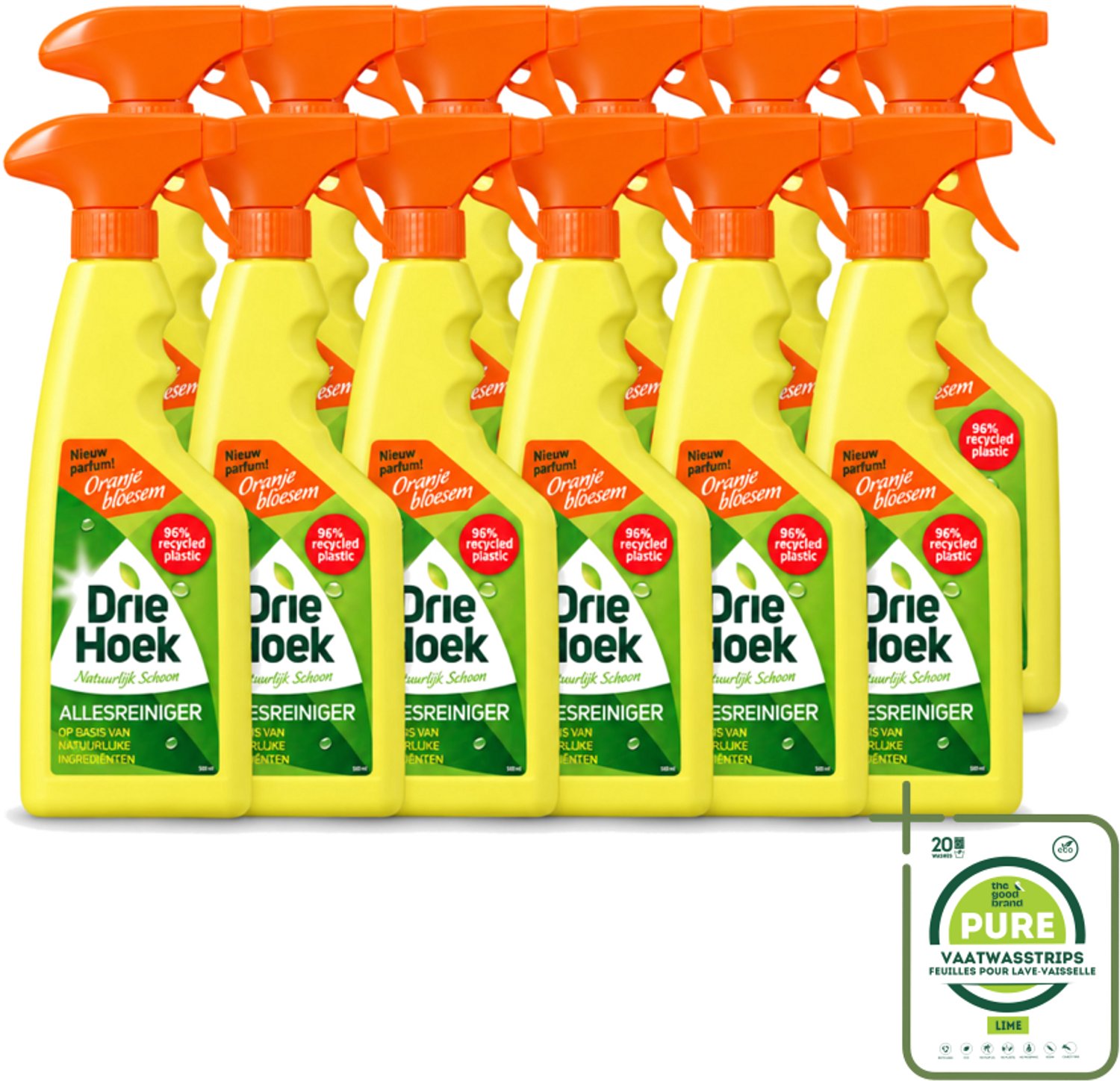 12 x Driehoek – Spray Allesreiniger – Oranjebloesem – 500 ml - Grootverpakking - Vaatwasstrips - Allesreiniger Spray - Reinigen - Hout Reinigen - Natuursteen Reinigen - Biologisch Afbreekbaar