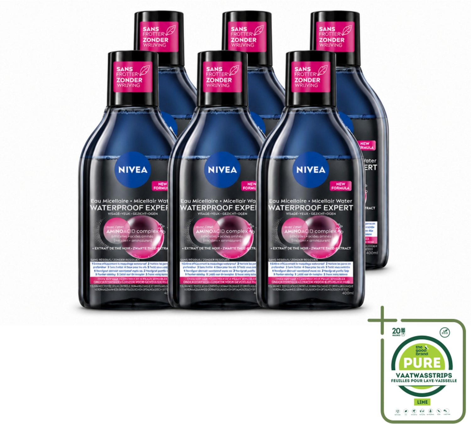 6 x NIVEA – Micellair Reinigingswater – Waterproof Expert – 400 ml - Grootverpakking - Vaatwasstrips - Reiniging Make-up - Make-up Verwijderen - Micellair Water - Huid Reinigen - Waterproof Make-up Verwijderen