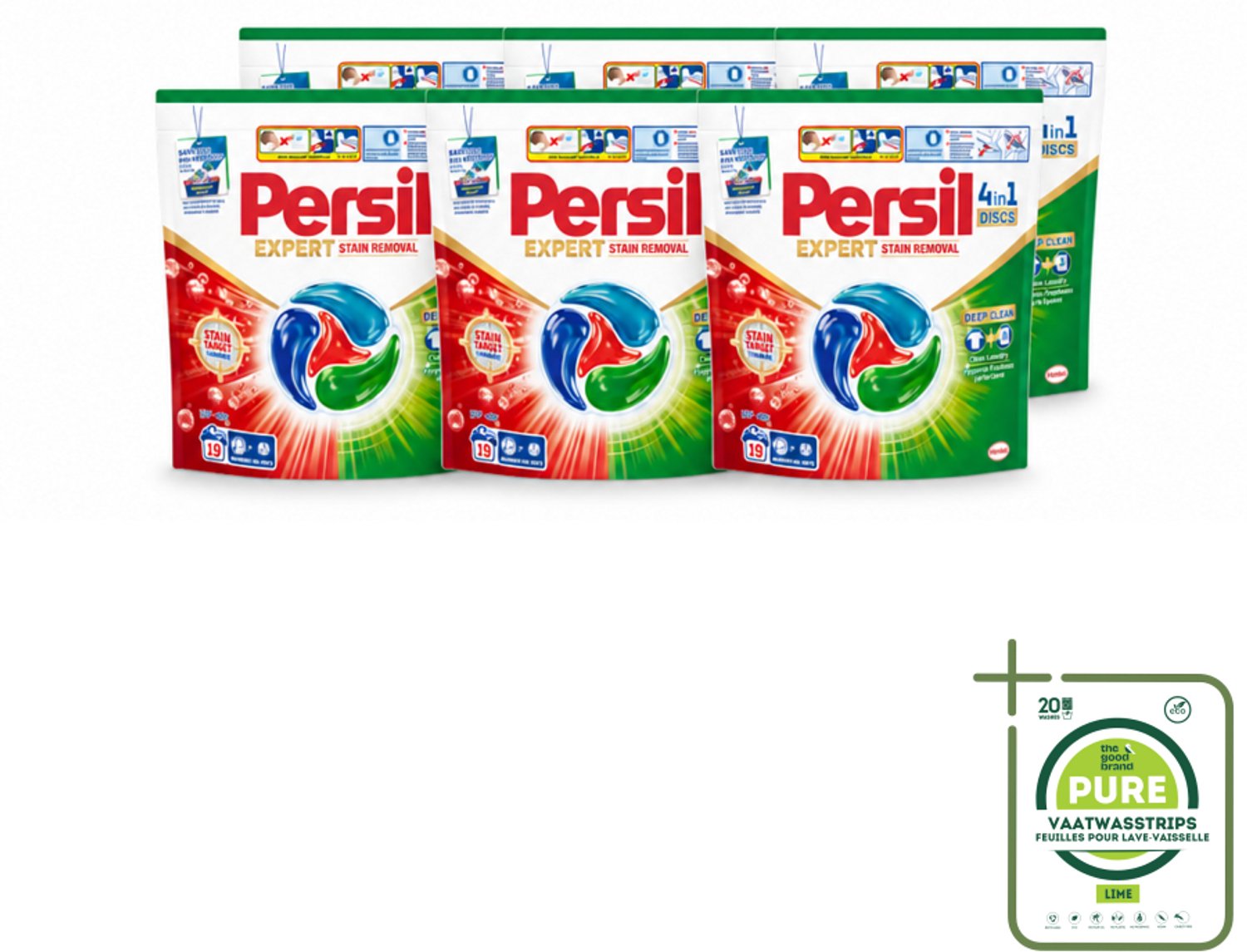 6 x Persil - Wasmiddelcapsules - Discs Stain Removal - 19 Capsules - Grootverpakking - Vaatwasstrips - Vlekverwijdering - Wasmiddel - Wasmiddelcapsules - Diepe Reiniging - Stofreiniging