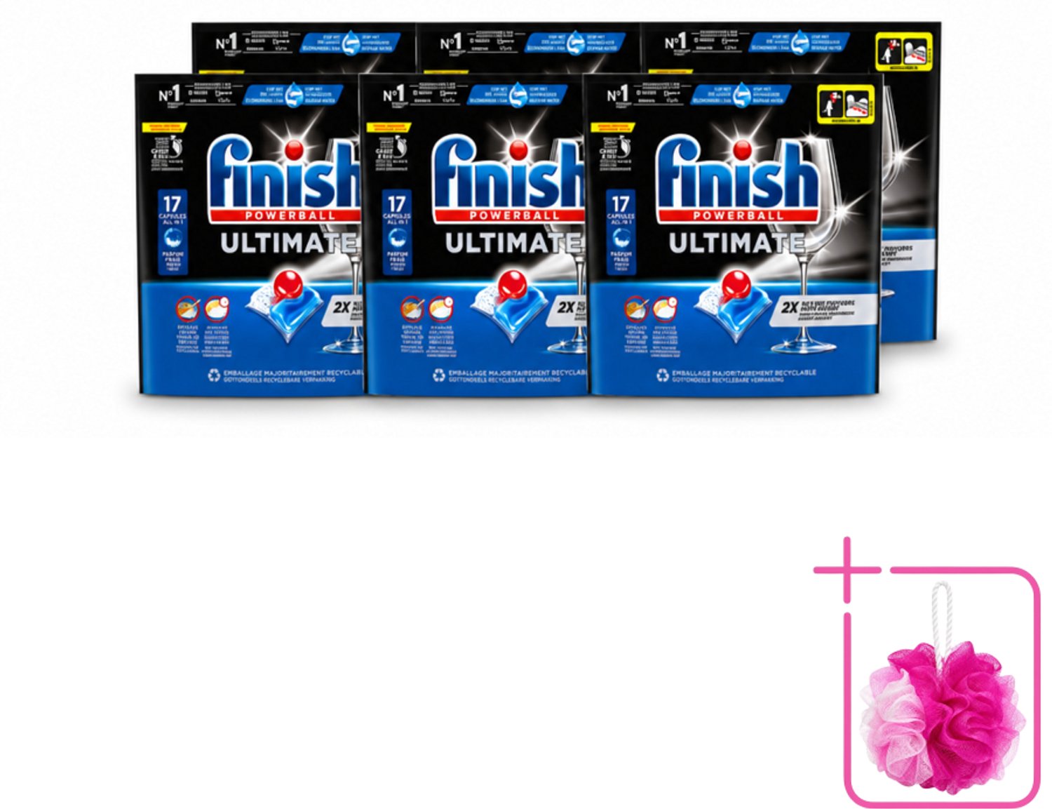 6 x Finish - Vaatwasmiddel - Ultimate Vaatwastabletten Regular - Krachtige Reiniging - 17 capsules - Bulkverpakking - Vaatwastabletten - Douchemop - Vaatwasser
