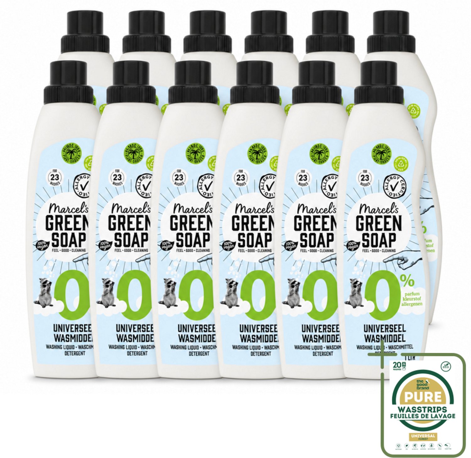 12 x Marcel’s Green Soap – Wasmiddel – Universeel - 0% – Zonder parfum en kleurstof – 1 liter - Wasstrips - Wasmiddel 0% Parfum - Gevoelige Huid Wasmiddel - Duurzame Wasmiddel - Geen Kleurstoffen - Geen Parfum