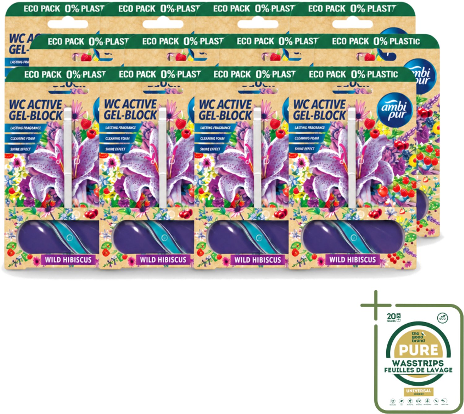 12 x Ambi Pur – Toiletblok – Wild Hibiscus – 45 g - Wasstrips - Toiletblok - Fris Toilet - Toiletverfrisser - Geur In Badkamer - Kalkaanslag Voorkomen