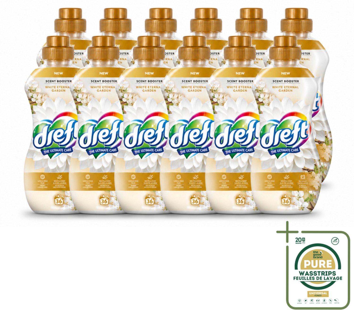 12 x Dreft – White Eternal Garden – Vloeibare Geurbooster – 720 ml – 36 wasbeurten - Wasstrips - Wasgeur - Wasgeurbooster - Frisse Geur - Wasmiddel - Wasgeurbooster Voor Kleding