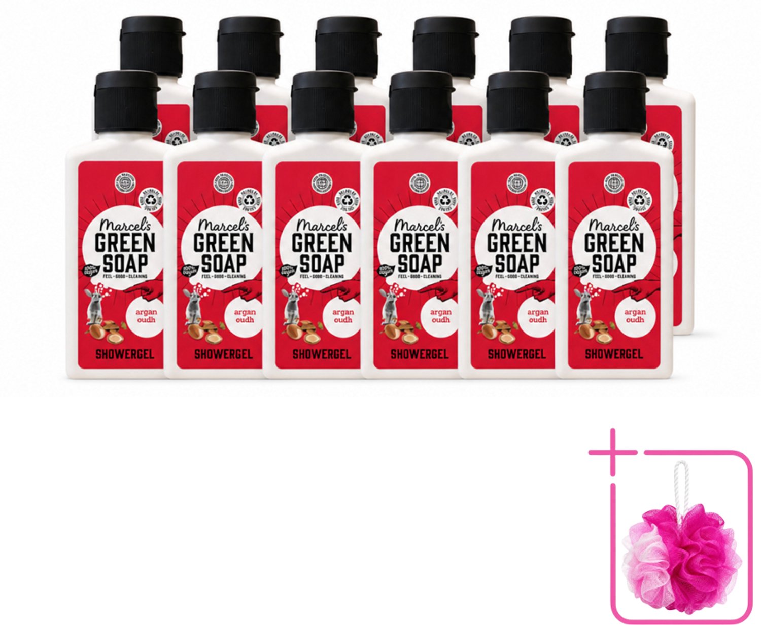 12 x Marcel's Green Soap - Douchegel - Argan & Oudh Mini - Krachtige werking - 100 ml - Bulkverpakking - Douchegel - Douchemop - Argan en oudh