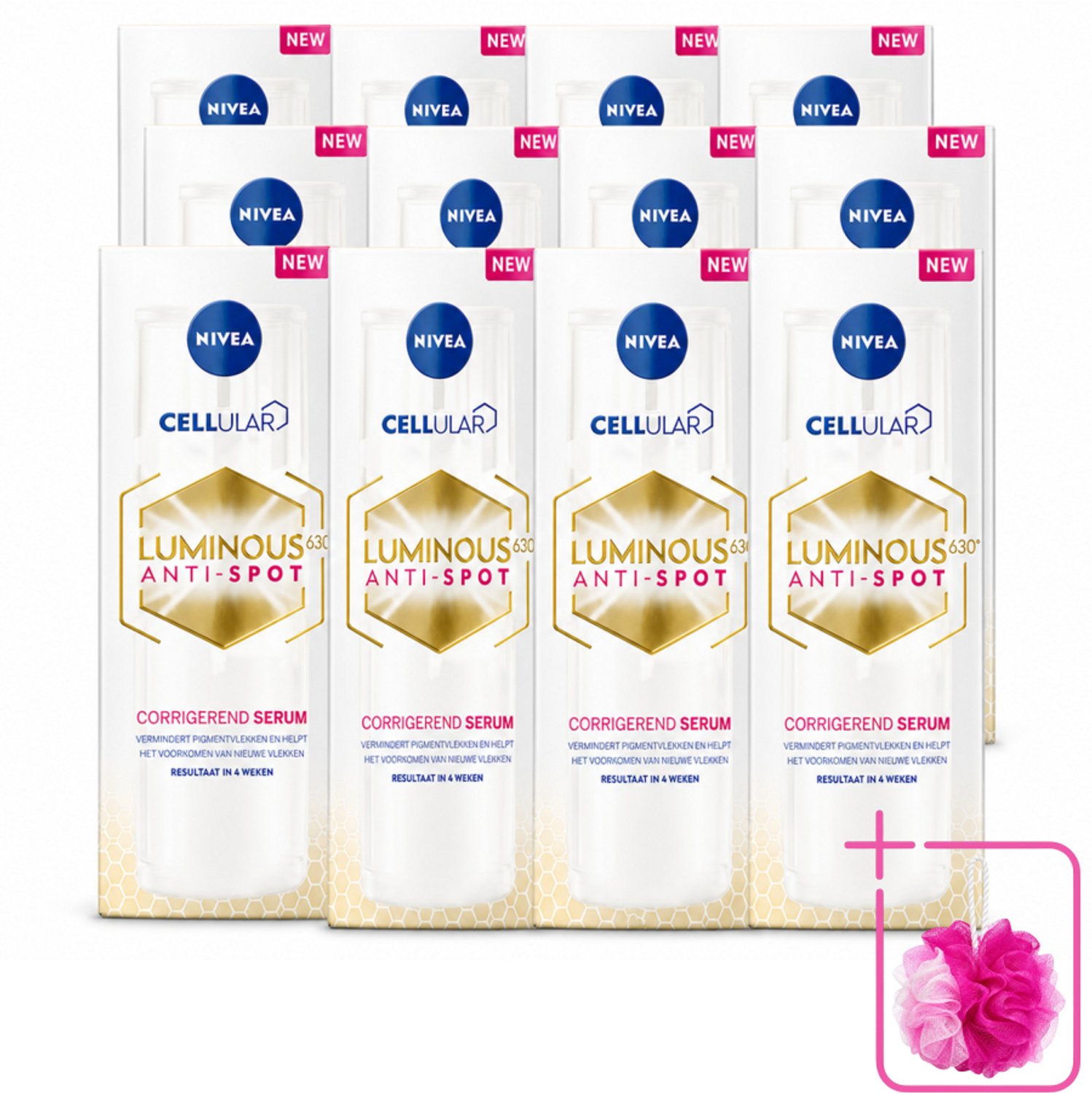 12 x NIVEA - Gezichtsserum - CELLular LUMINOUS630 Tegen Vlekken - Tegen pigmentvlekken - Voor alle huidtypen - Met Hyaluron & Vitamine E - 30 ml - Bulkverpakking - Anti-spot serum - Douchemop - Pigmentvlekken