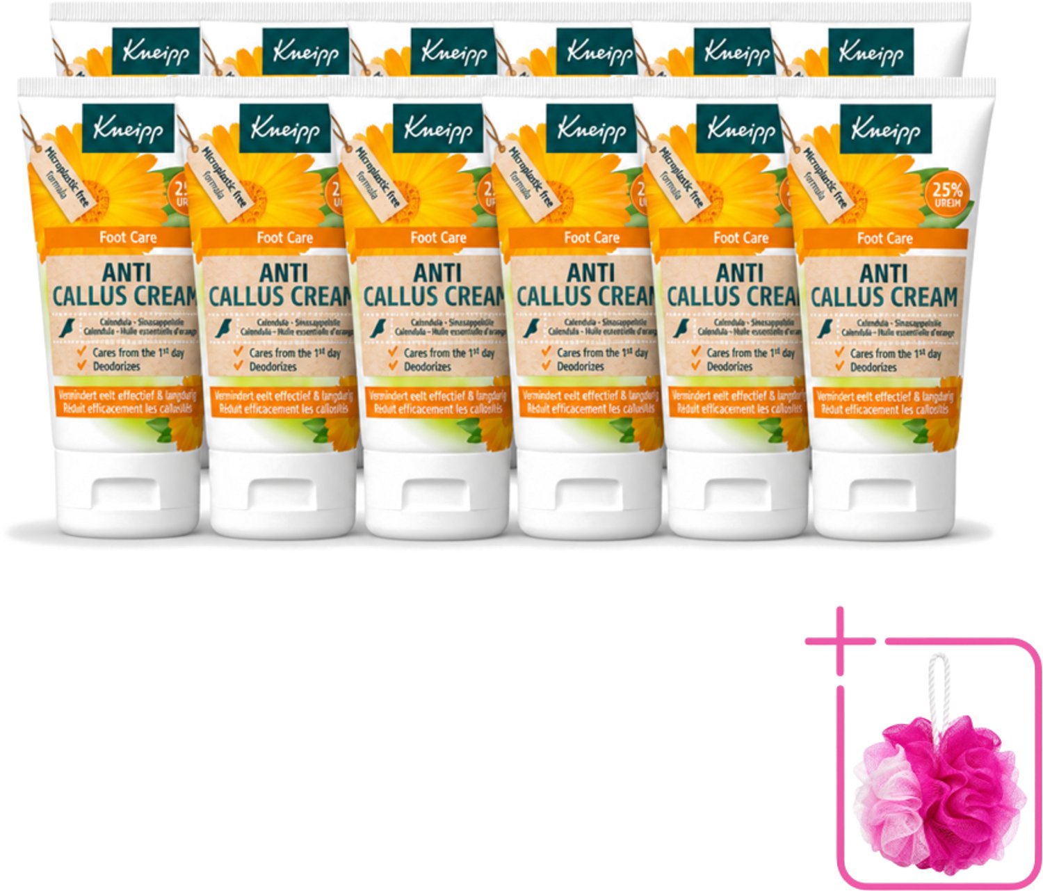 12 x Kneipp - Eeltcrème - Calendula - 25 % ureum - Voor zachte & soepele voeten - 50 ml - Bulkverpakking - Eeltcrème - Douchemop - Voeten verzorgen