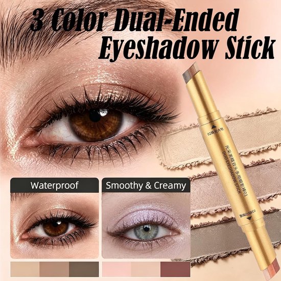 3 stuks dual-ended gradiënt oogschaduwstift, drie kleuren mat & shimmer crème oogschaduw stick, one step oogschaduwpen langdurige oogmake-up — afbeelding 3