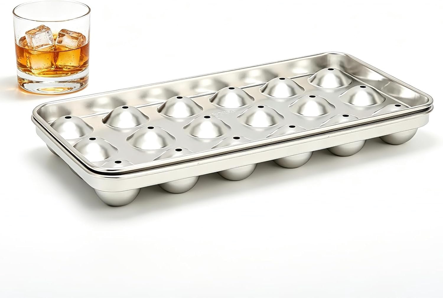 IJsblokjesschaal, ijsvorm van roestvrij staal, vriezer van metaal, herbruikbaar, 18 sleuven voor whisky, wodka, sterke drank, wijn, sap