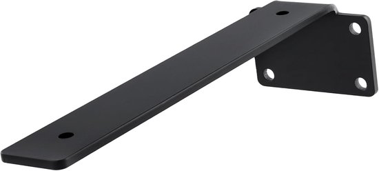 Set van 4 Zwarte Planksteunen, 250 x 5 mm, 90 Graden Plankondersteuning, Sterke Wandmontage voor Kantoor, Woonkamer en Keuken — afbeelding 4