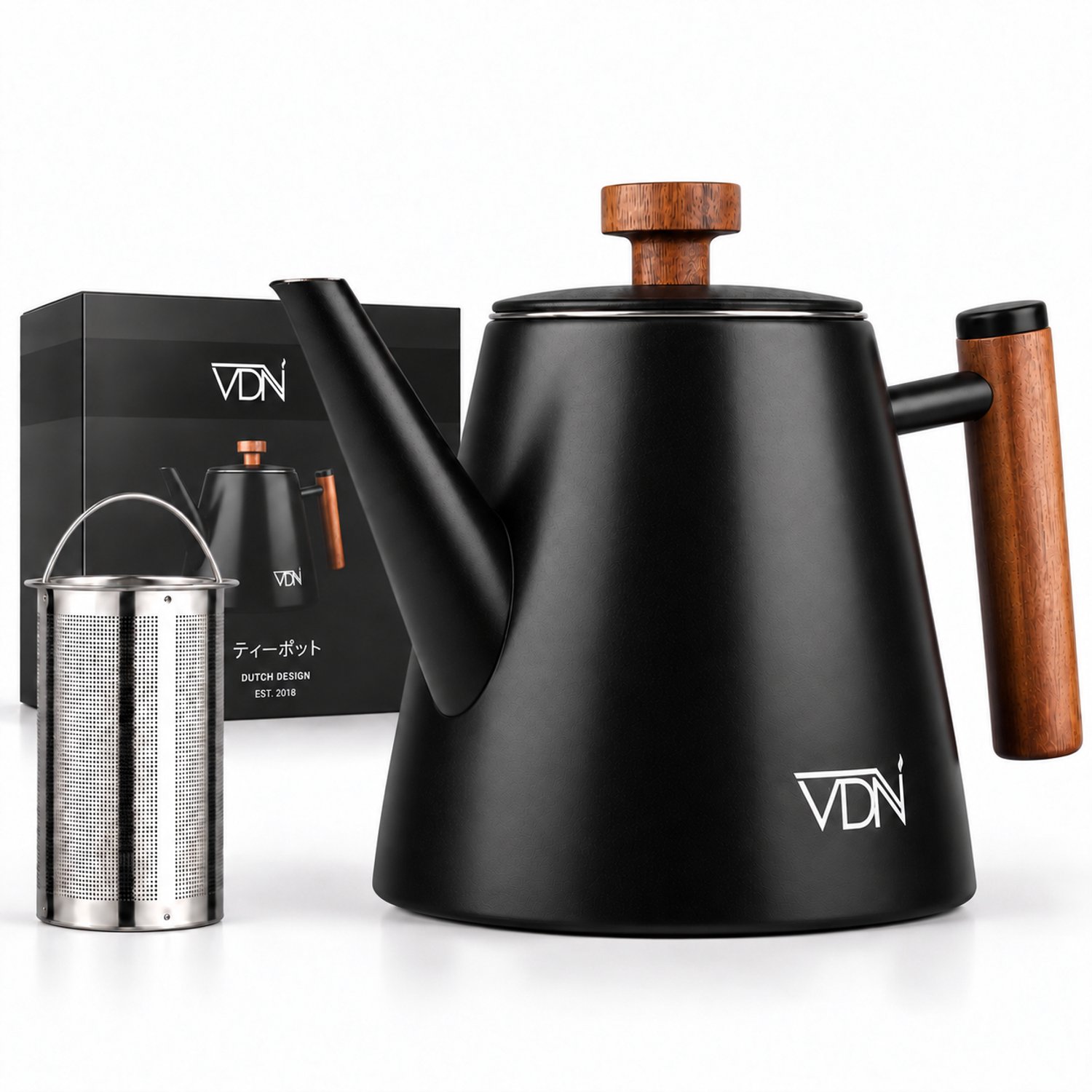 Bol.com VDN RVS Theepot Dubbelwandig met Filter - Zwarte Theekan 1 Liter - 904 aanbieding